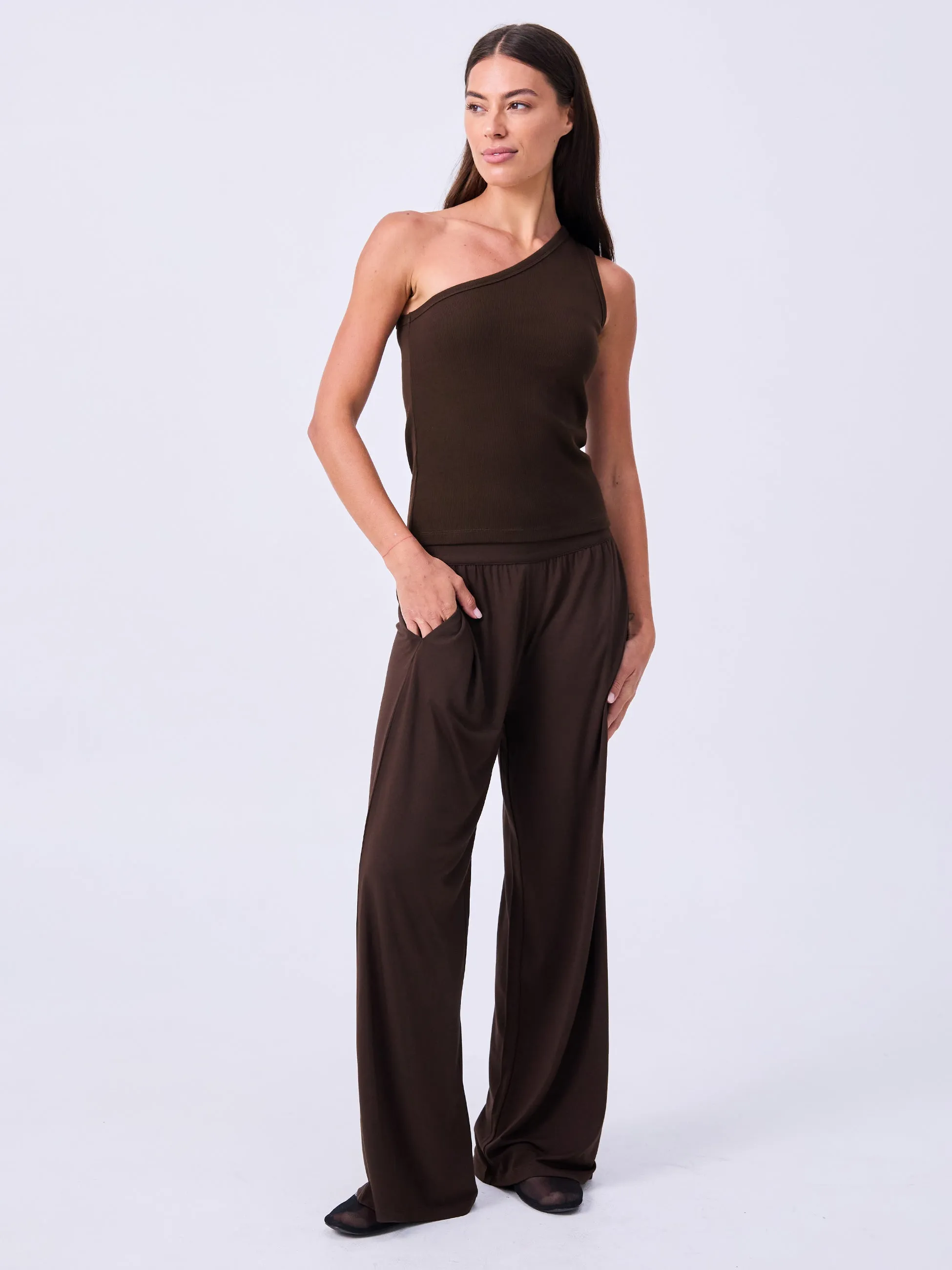 Asymmetric Organic Cotton Rib Tank - Coffee Bean sold by Dharma Bums product image thumbnail 2