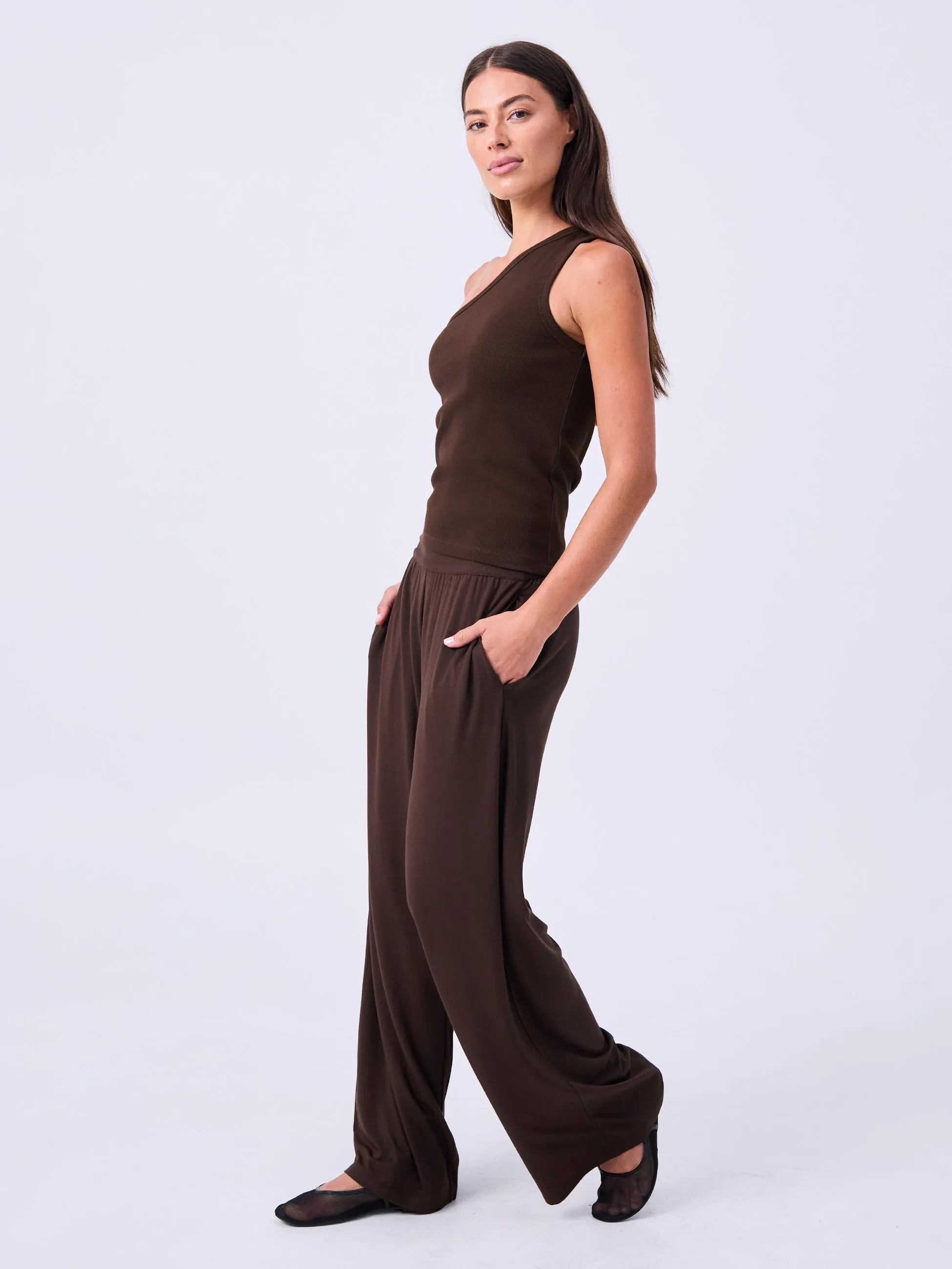 Asymmetric Organic Cotton Rib Tank - Coffee Bean sold by Dharma Bums product image thumbnail 3