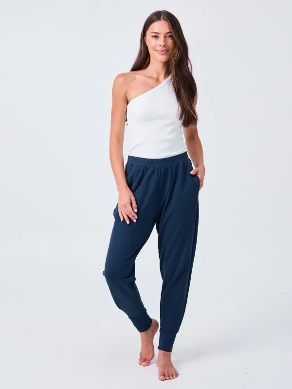 Side Pleat Jogger Jogger - Navy sold by Dharma Bums
