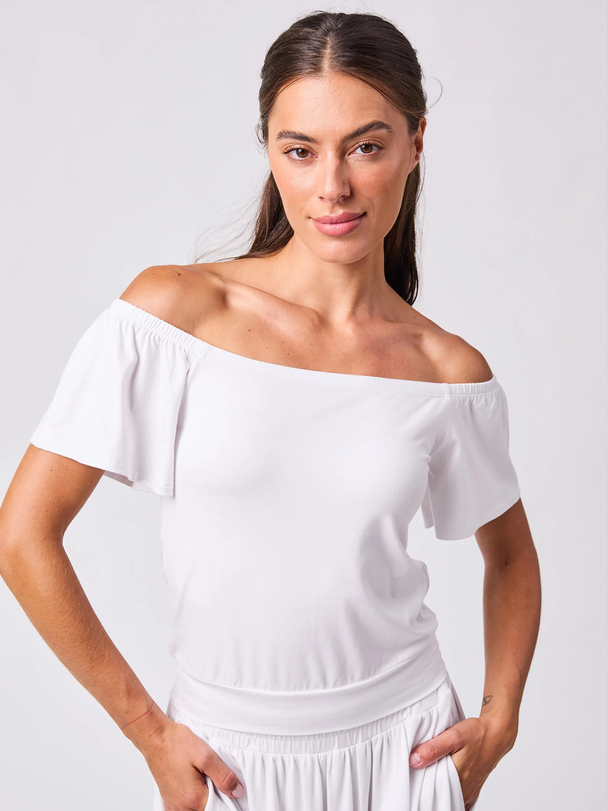Off Shoulder Bell Sleeve Top - White sold by Dharma Bums