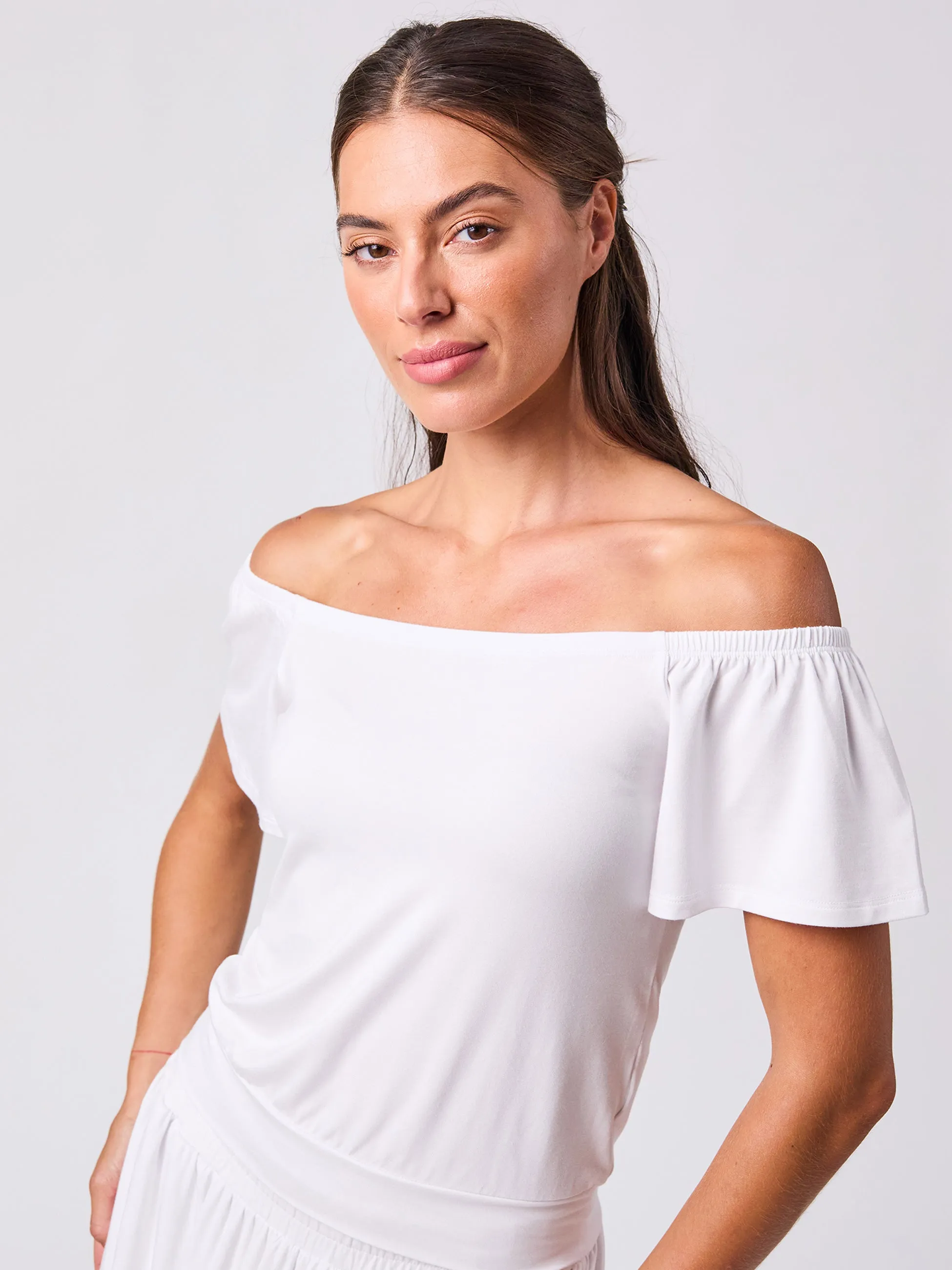 Off Shoulder Bell Sleeve Top - White sold by Dharma Bums product image thumbnail 3