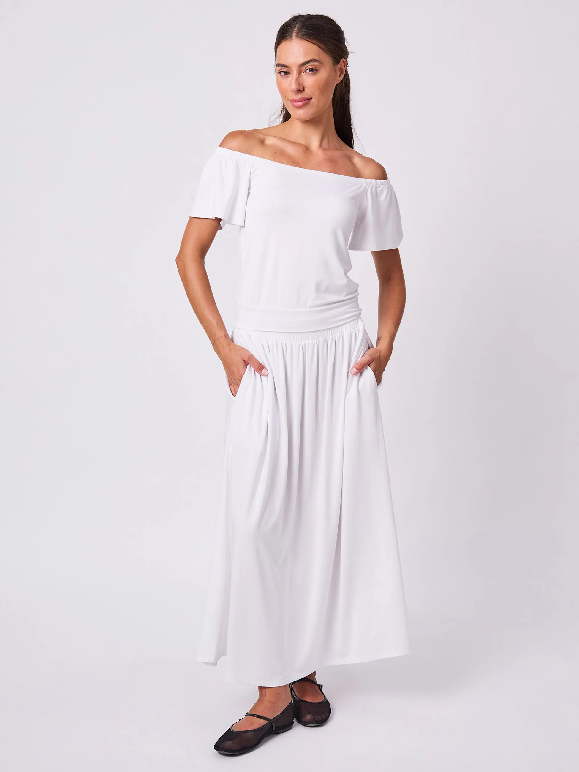 Off Shoulder Bell Sleeve Top - White sold by Dharma Bums product image thumbnail 2