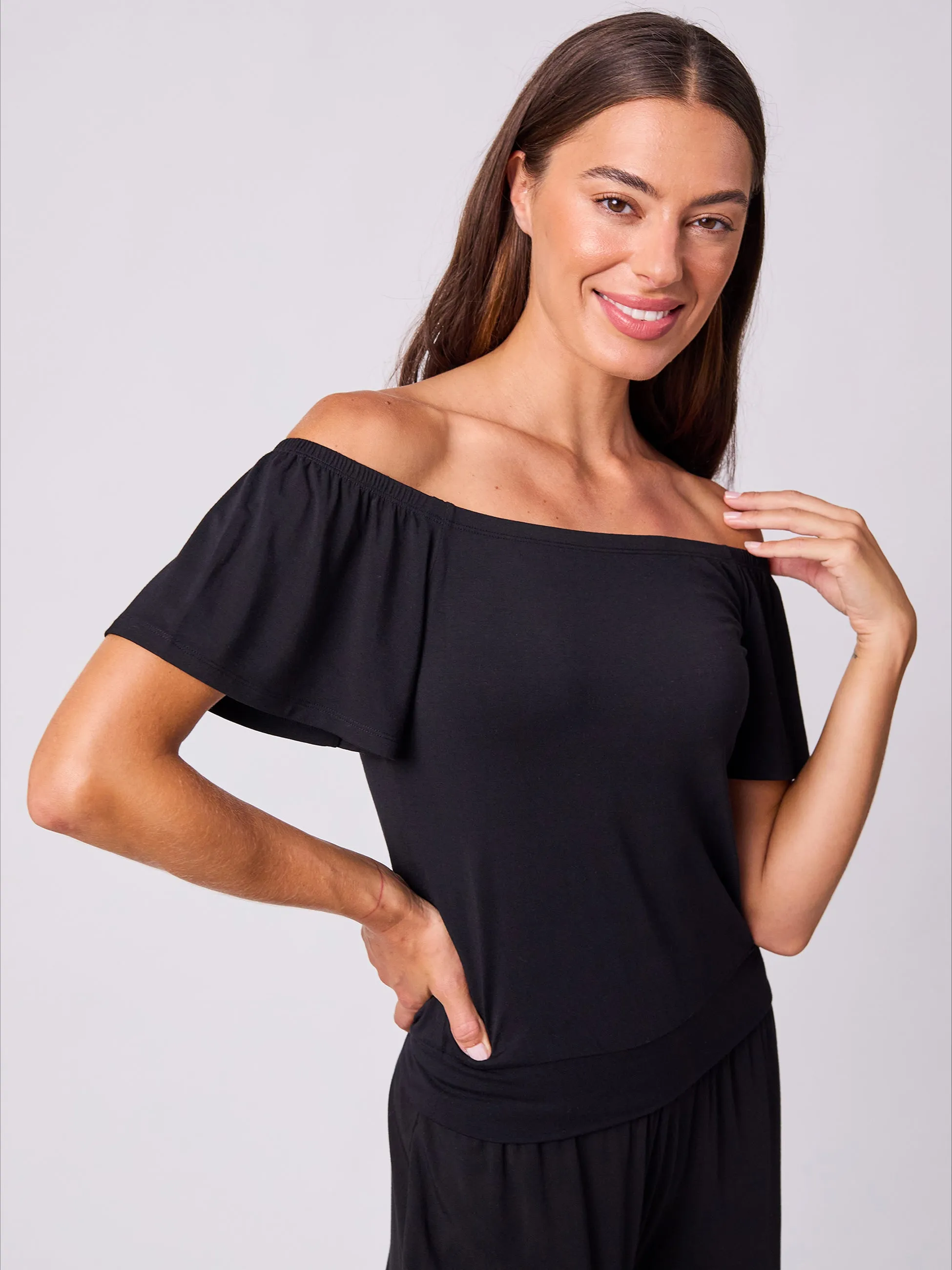 Off Shoulder Bell Sleeve Top - Black sold by Dharma Bums