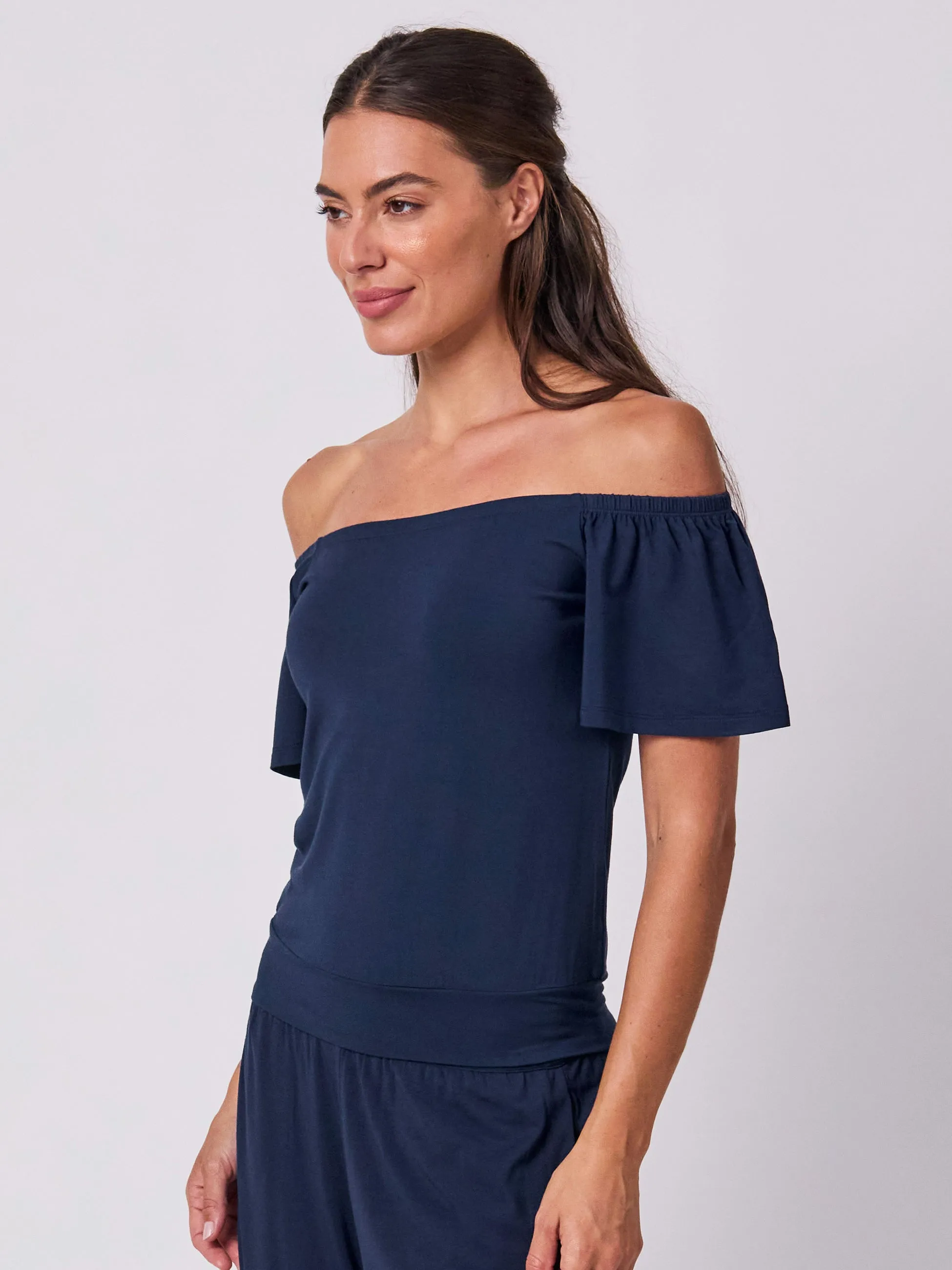 Off Shoulder Bell Sleeve Top - Navy sold by Dharma Bums product image thumbnail 4
