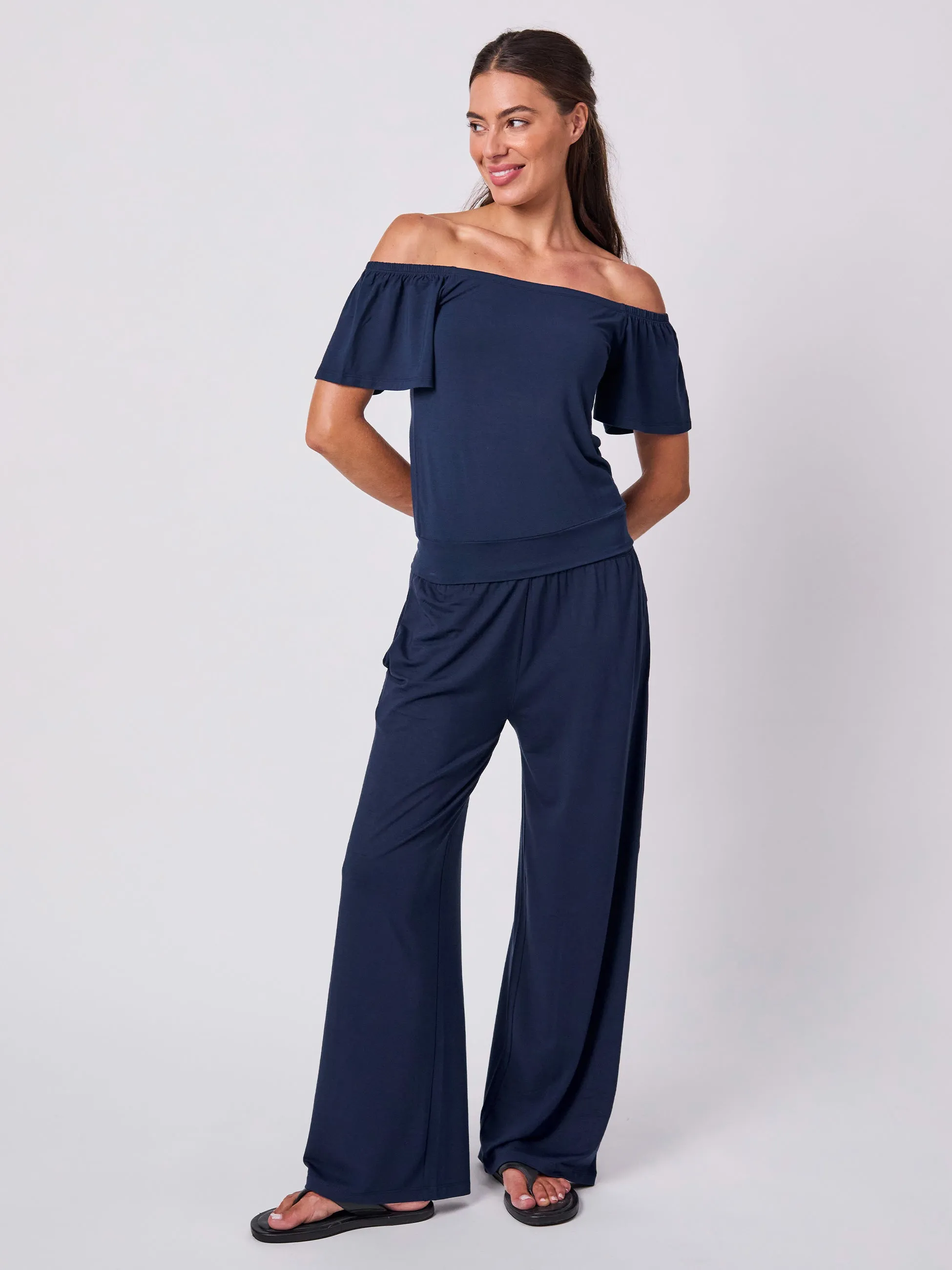 Off Shoulder Bell Sleeve Top - Navy sold by Dharma Bums product image thumbnail 2