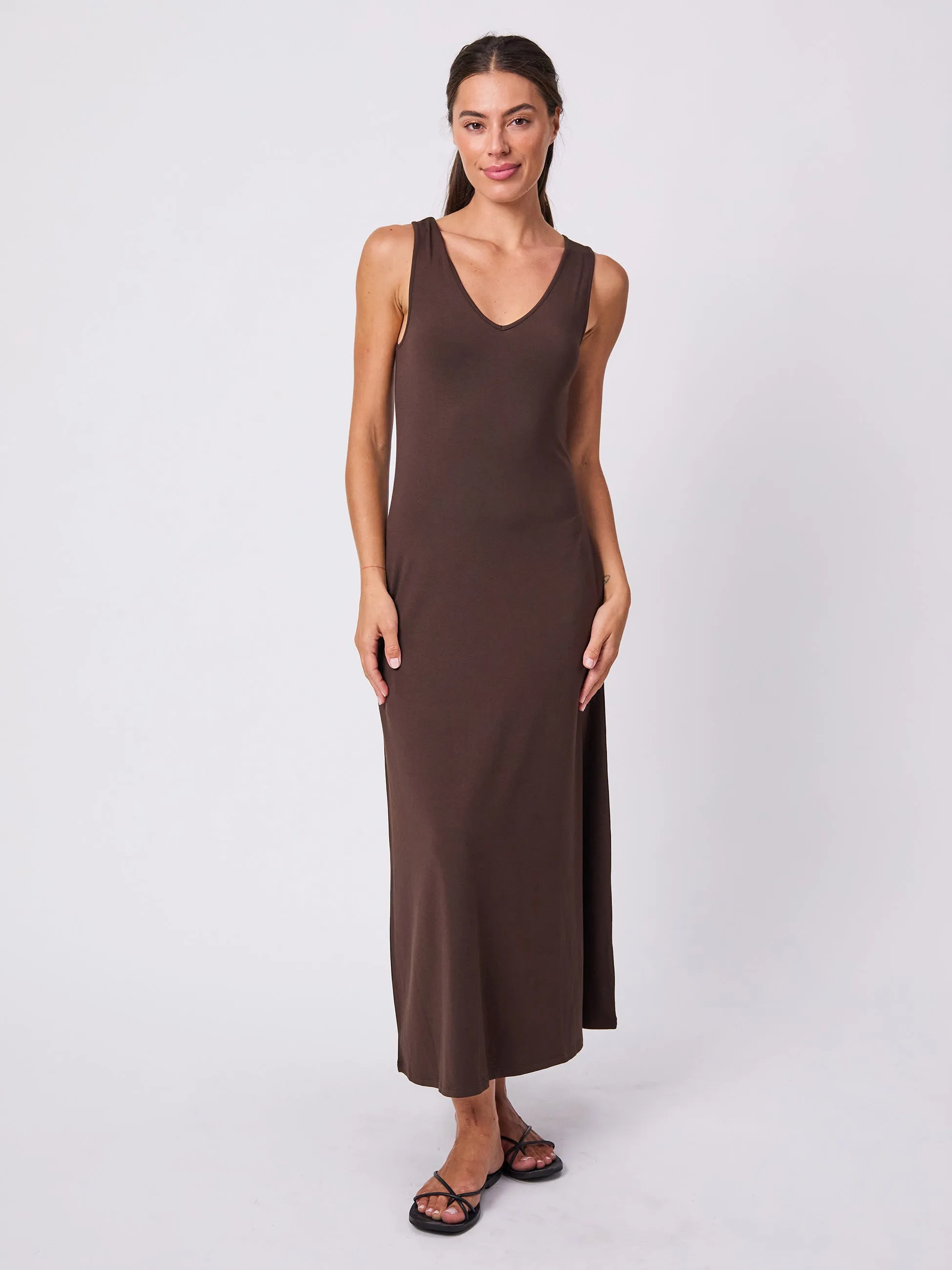 V Neck Maxi Dress - Coffee Bean sold by Dharma Bums