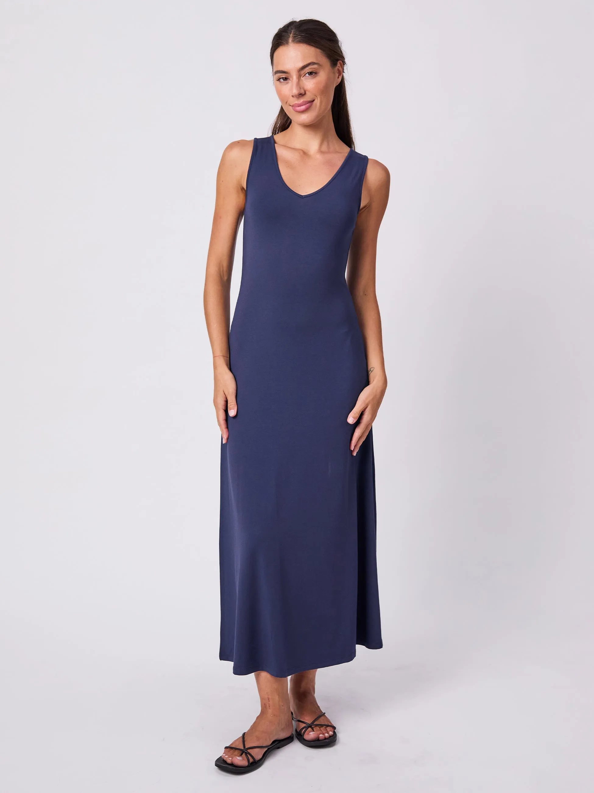V Neck Maxi Dress - Navy sold by Dharma Bums