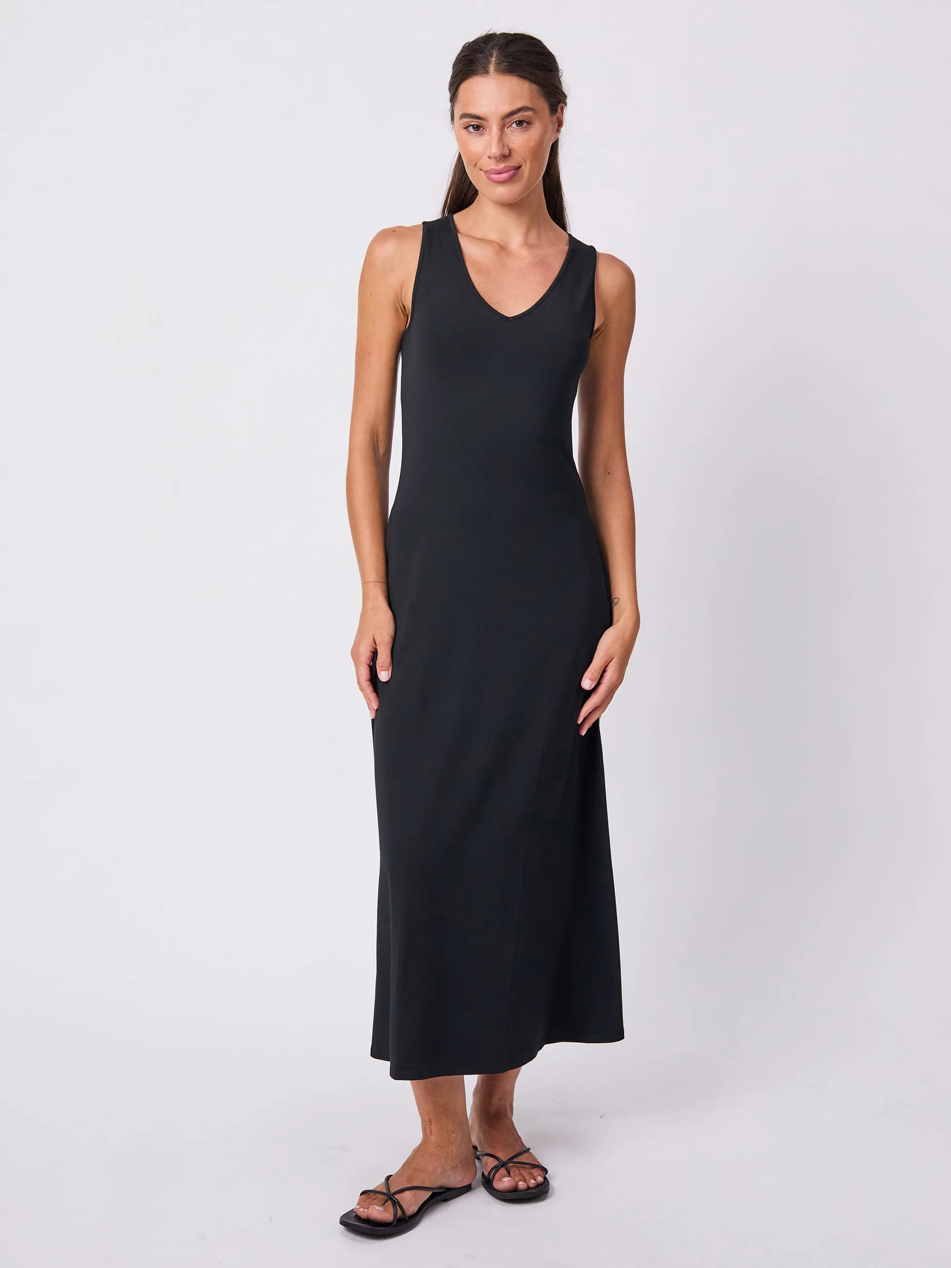 V Neck Maxi Dress - Black sold by Dharma Bums
