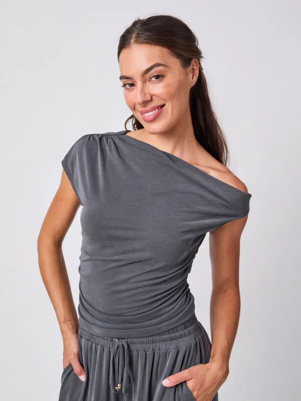 Cupro Asymertic Top - Storm sold by Dharma Bums