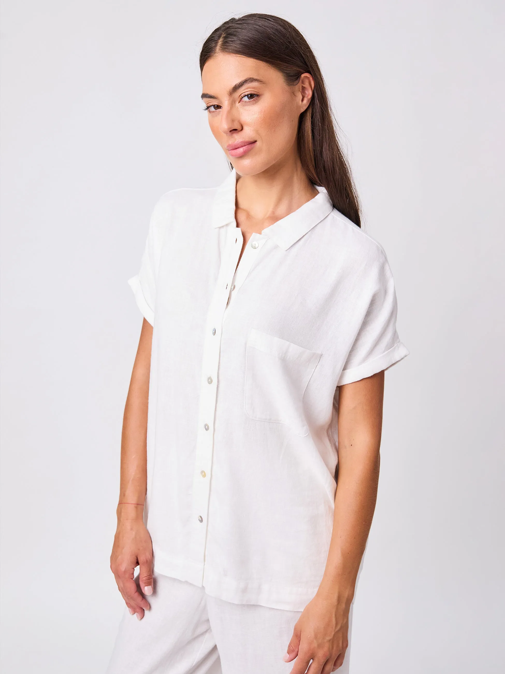 Linen Short Sleeve Cali Shirt - White sold by Dharma Bums