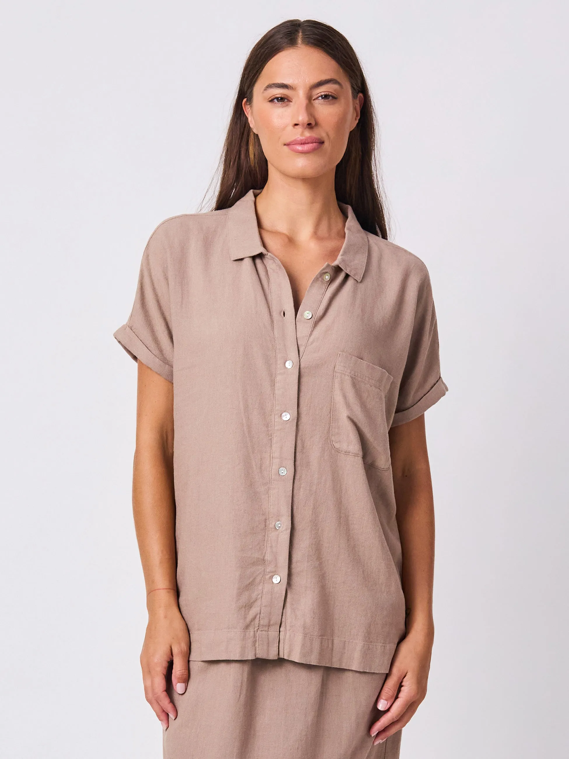 Linen Short Sleeve Cali Shirt - Cinnamon sold by Dharma Bums