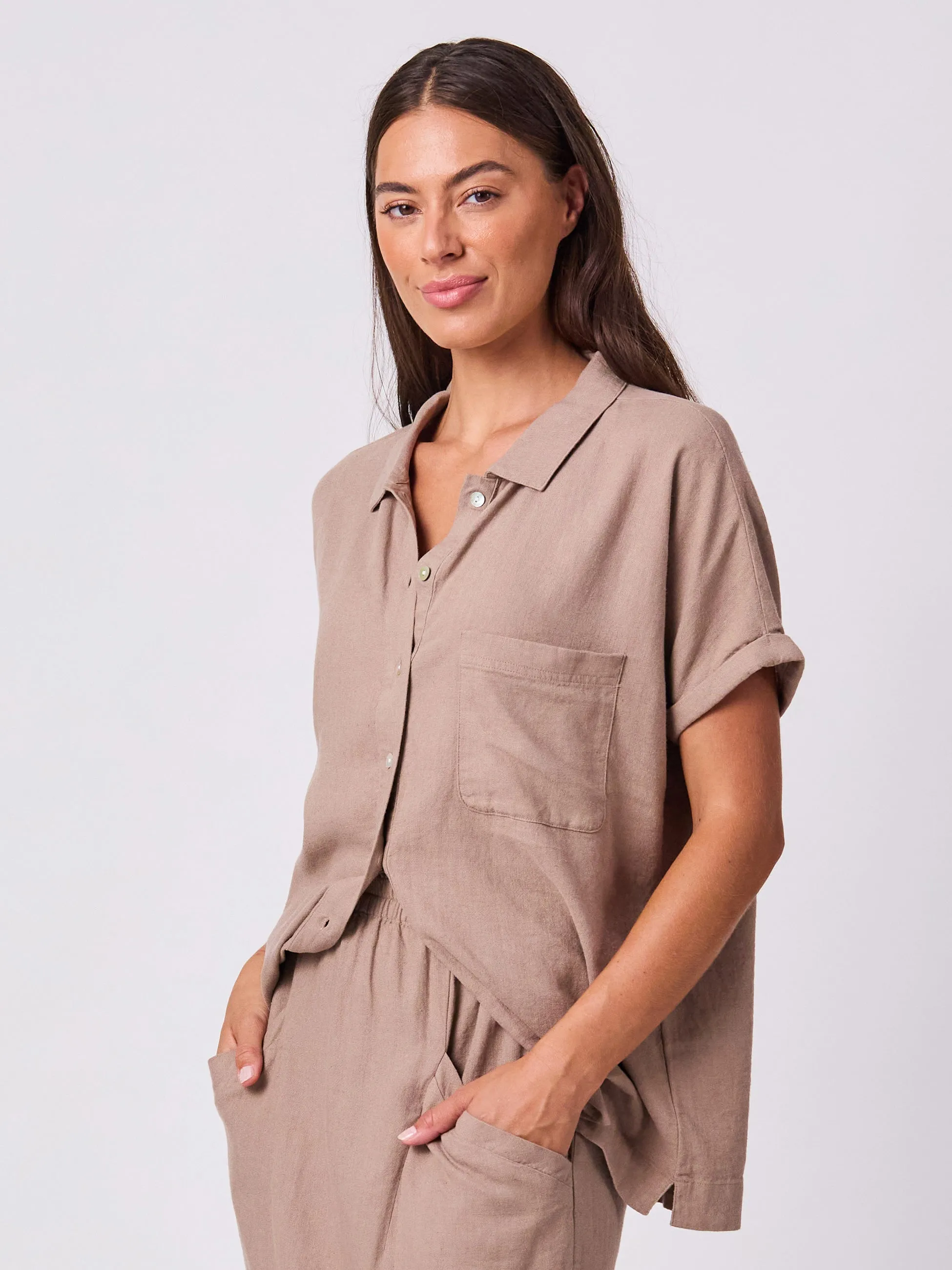 Linen Short Sleeve Cali Shirt - Cinnamon sold by Dharma Bums product image thumbnail 4