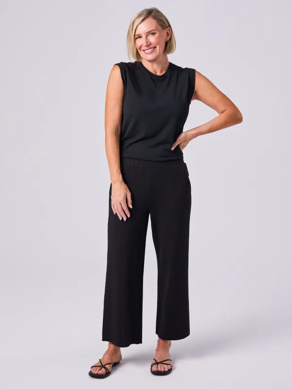 Wide Leg Cropped Jogger - Black sold by Dharma Bums
