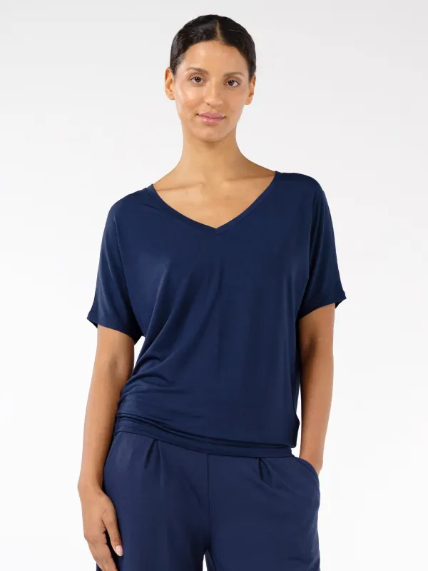 Celine V Neck Top - Navy sold by Dharma Bums