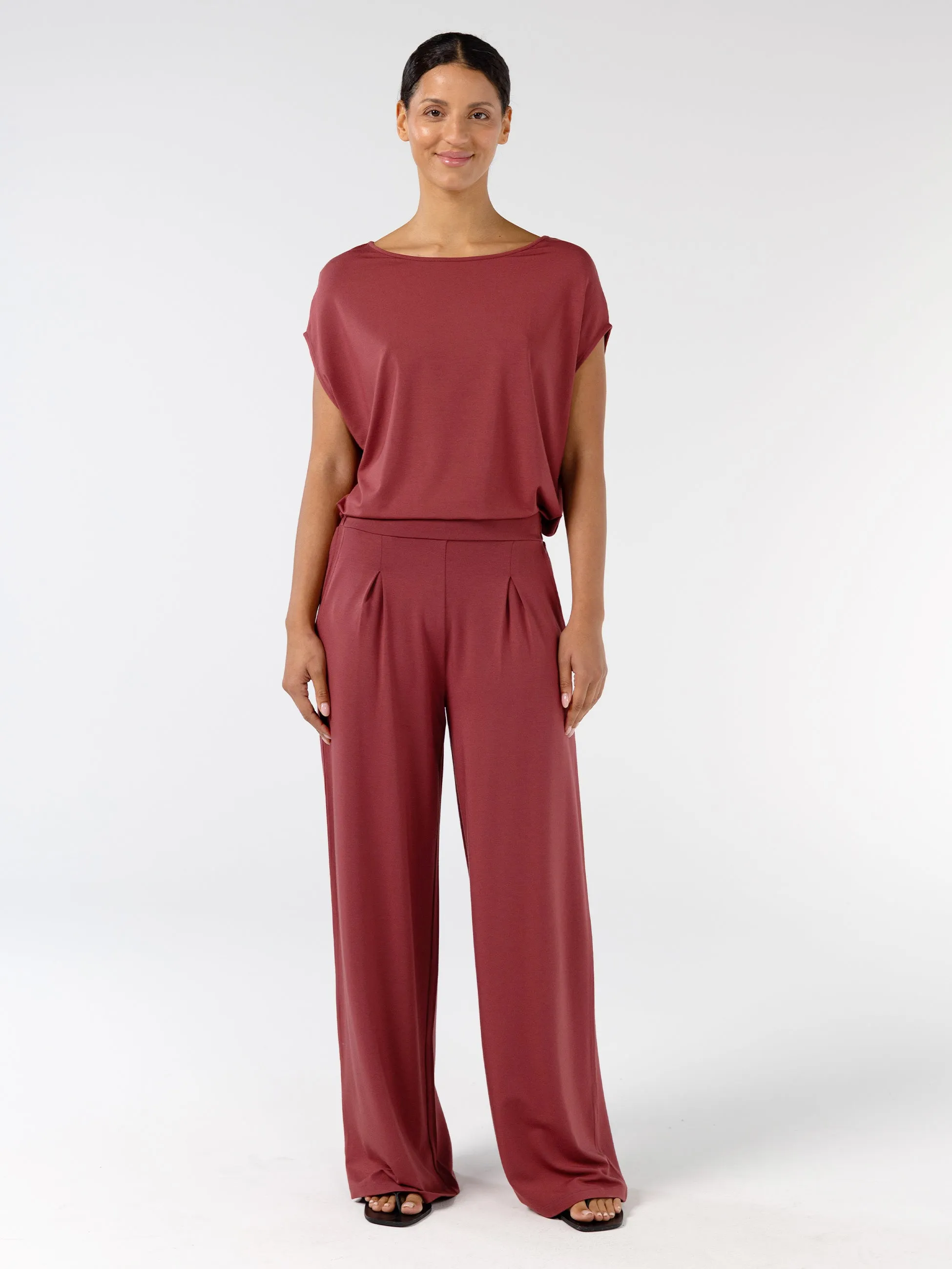 Pleat Front Wide Leg Pants - Mulberry sold by Dharma Bums