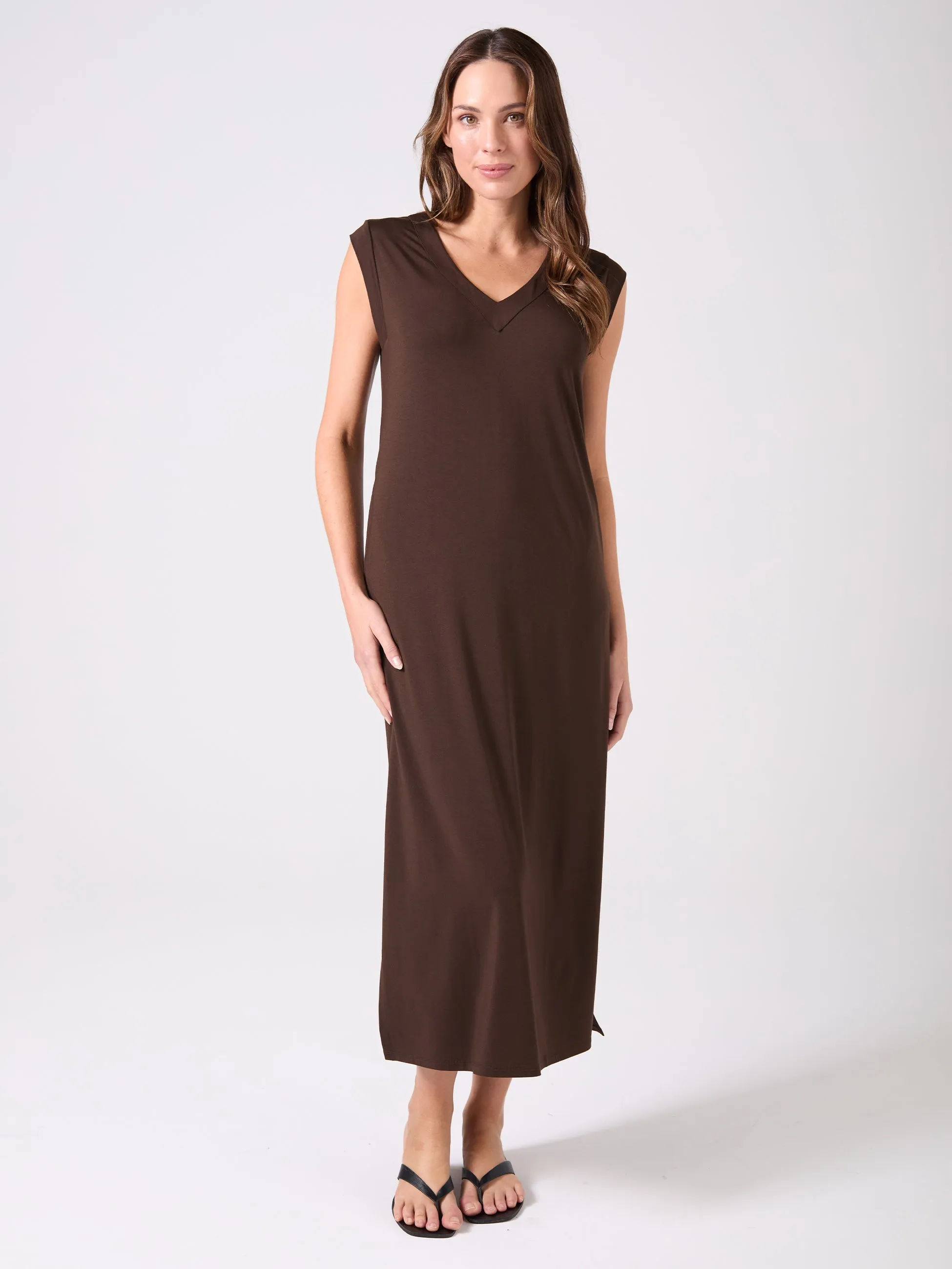 Everly V Neck Maxi Dress - Coffee Bean sold by Dharma Bums