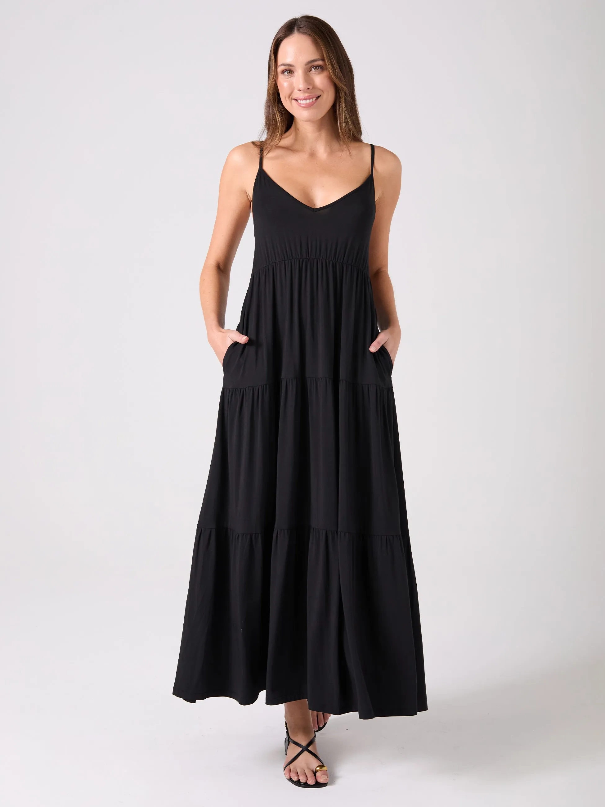 V Neck Gypsy Dress - Black sold by Dharma Bums
