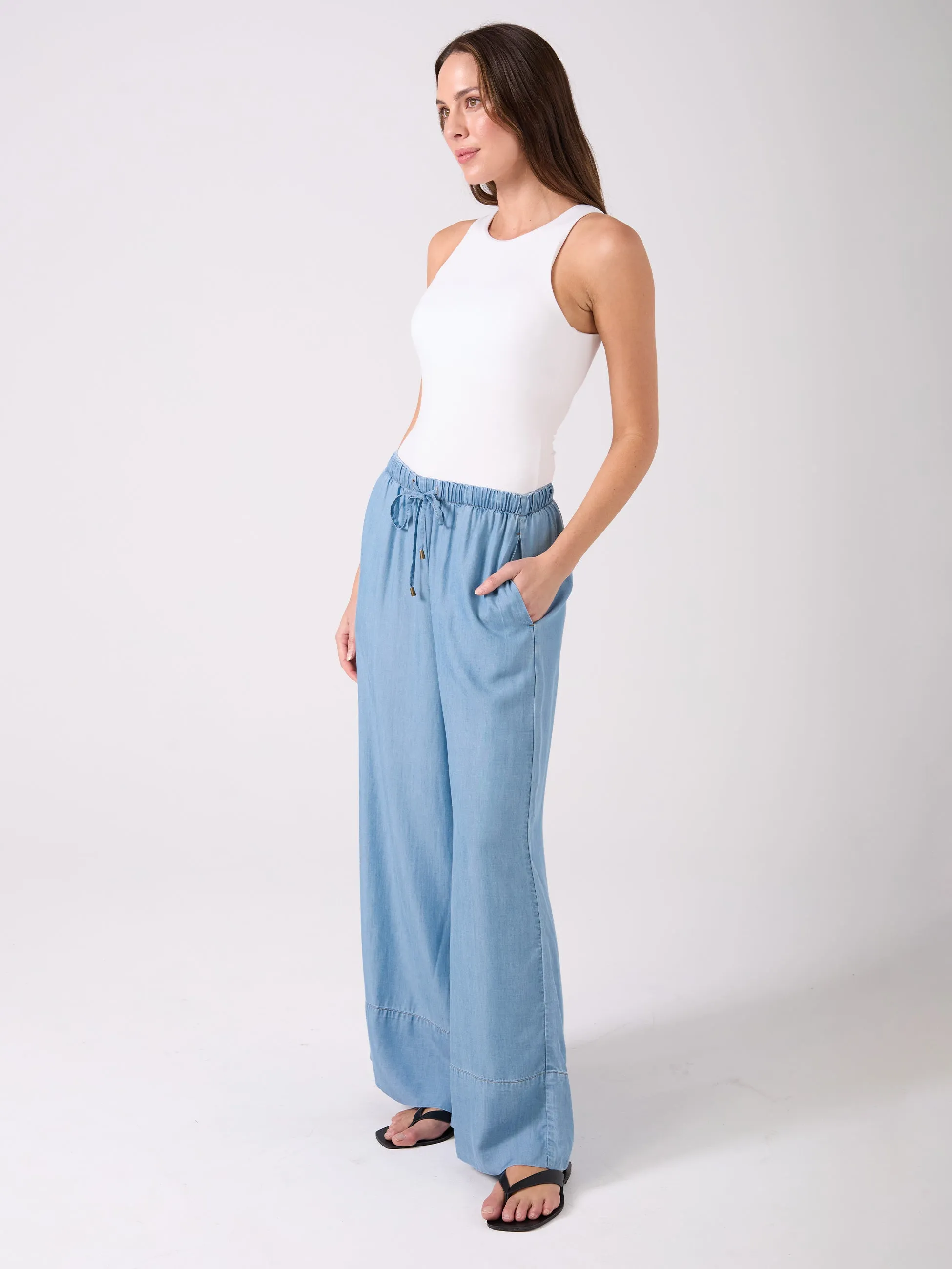 Denim Tencel Palazzo Pant - Light Denim sold by Dharma Bums