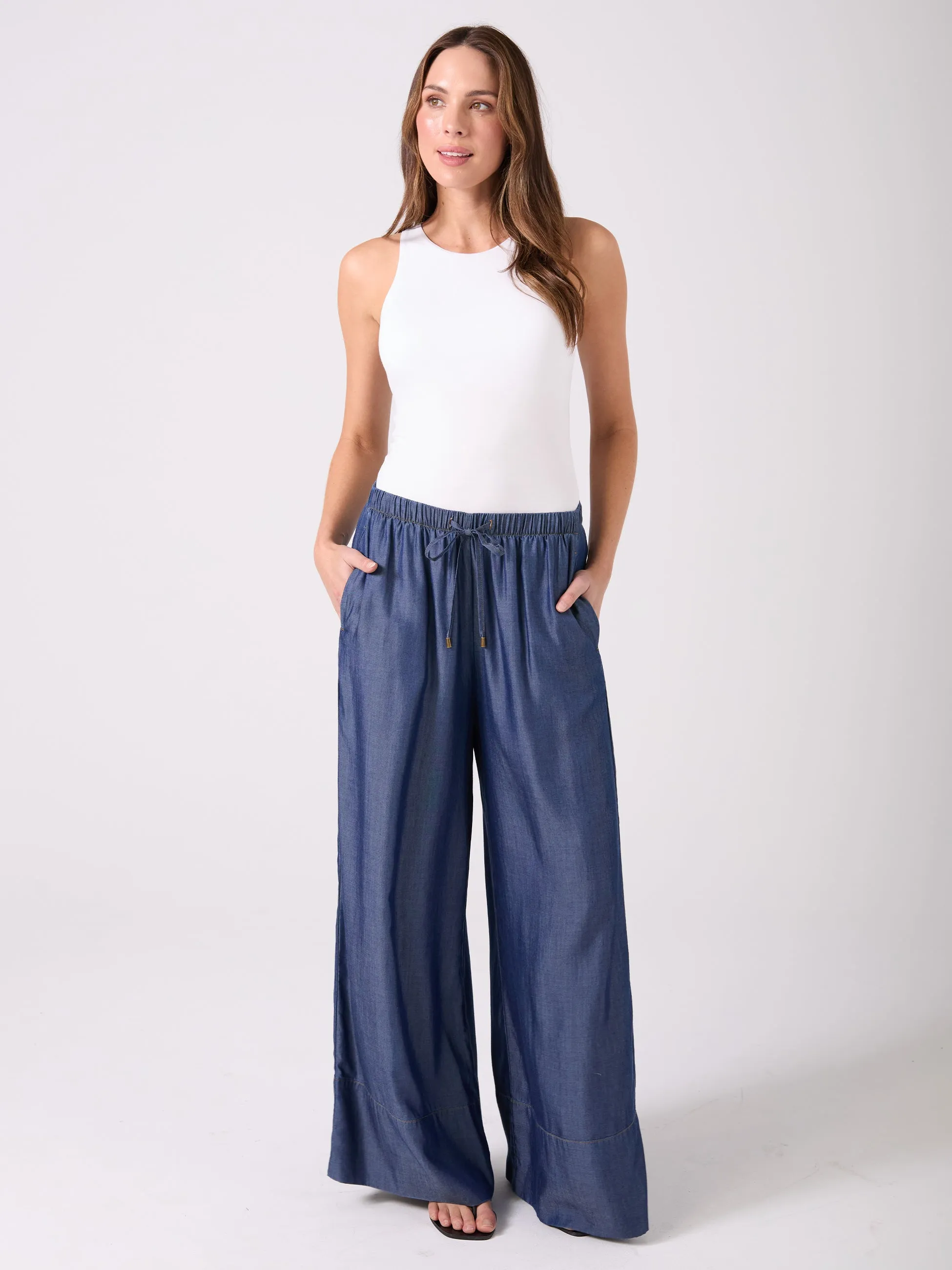 Denim Tencel Palazzo Pant - Dark Denim sold by Dharma Bums