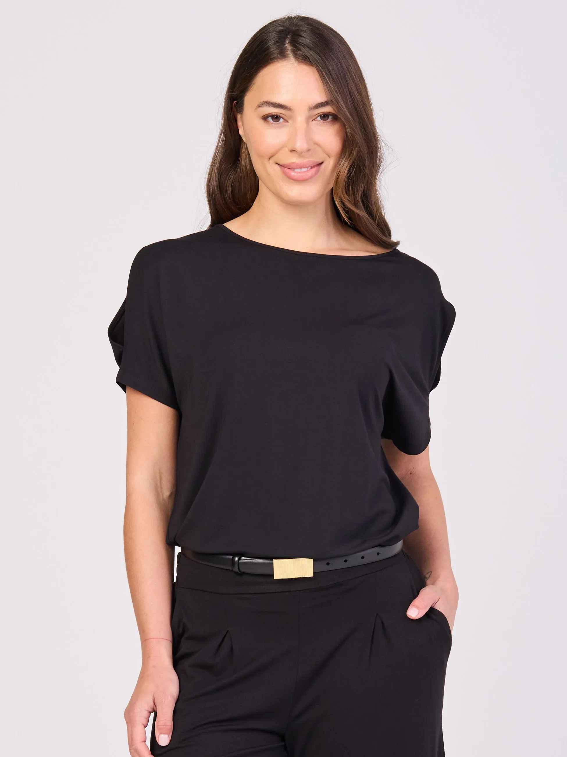 Keyhole Sleeve Luxe Tee - Black sold by Dharma Bums