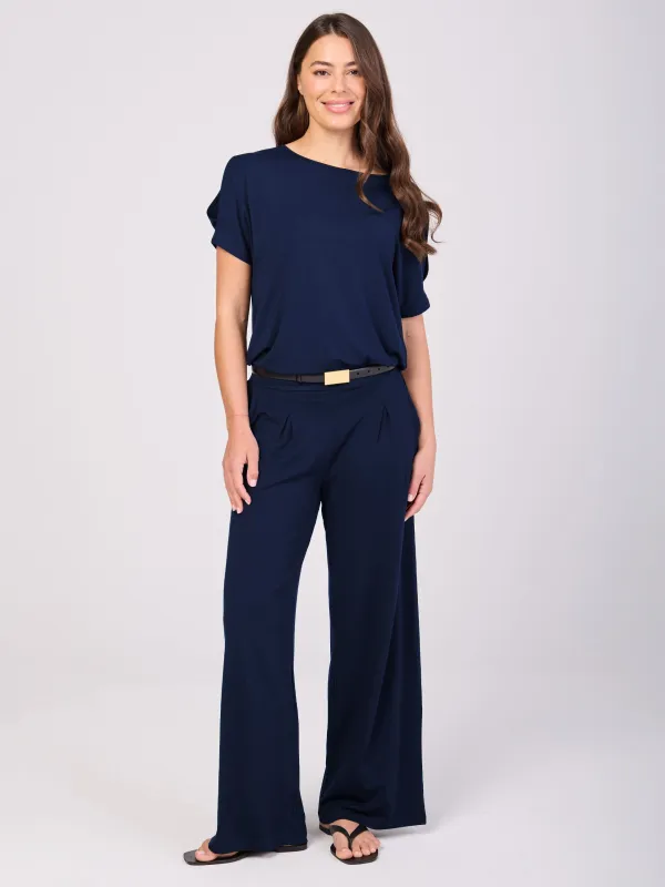 Keyhole Sleeve Luxe Tee - Navy sold by Dharma Bums