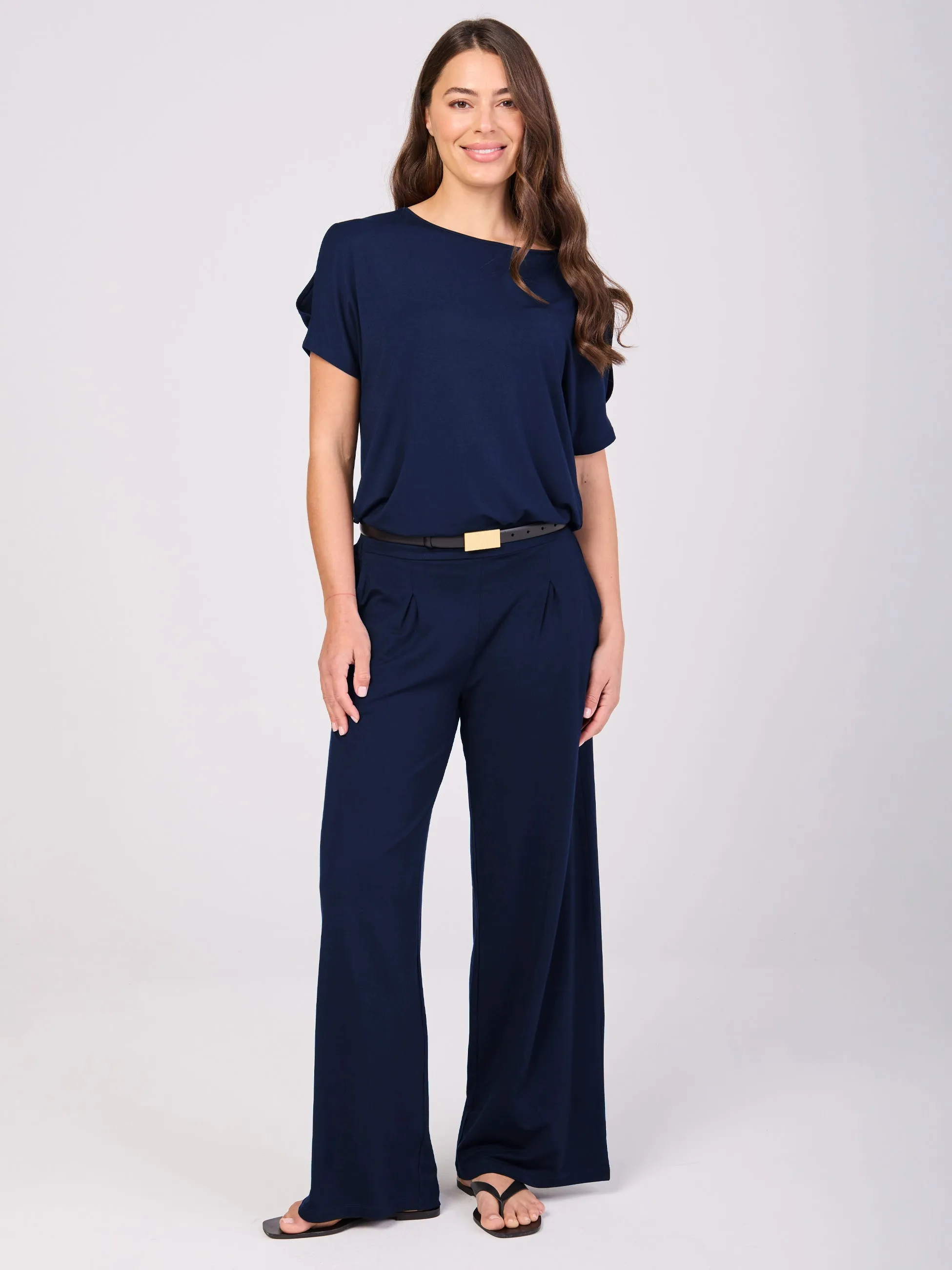 Keyhole Sleeve Luxe Tee - Navy sold by Dharma Bums