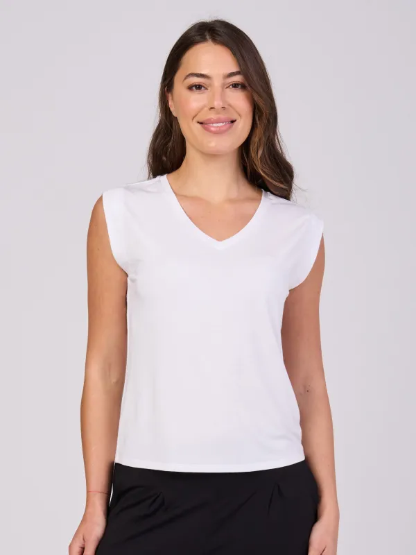 V Neck Modal Cap Sleeve Tee - White sold by Dharma Bums