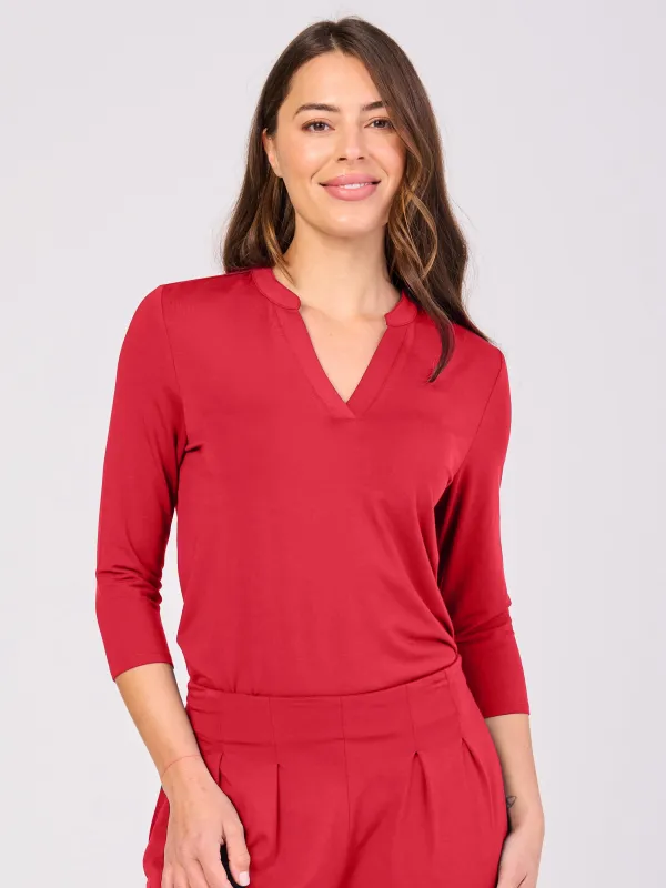 7/8 sleeve Nero Placket Tee- Cherry sold by Dharma Bums