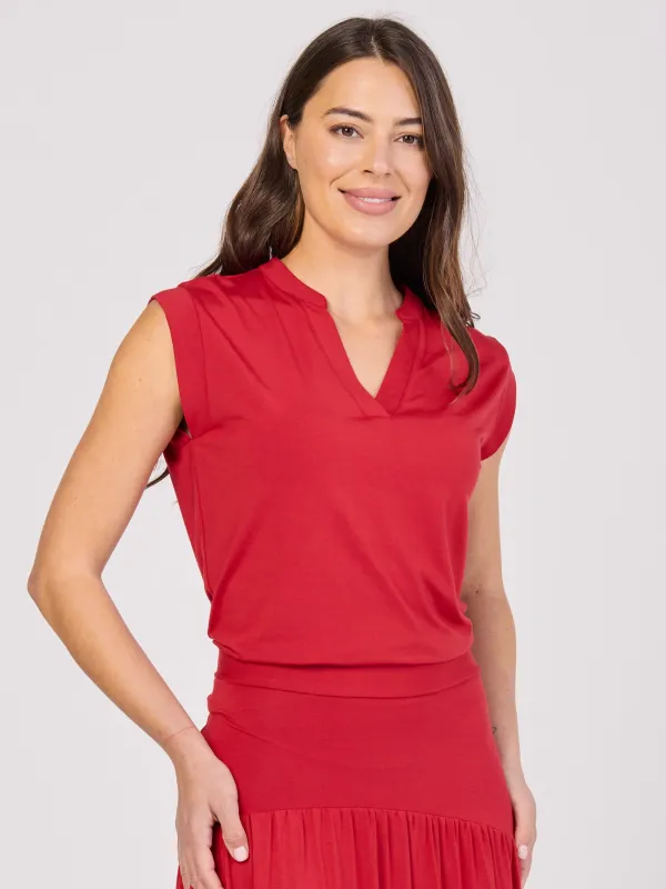 Nero Placket Tee- Cherry sold by Dharma Bums