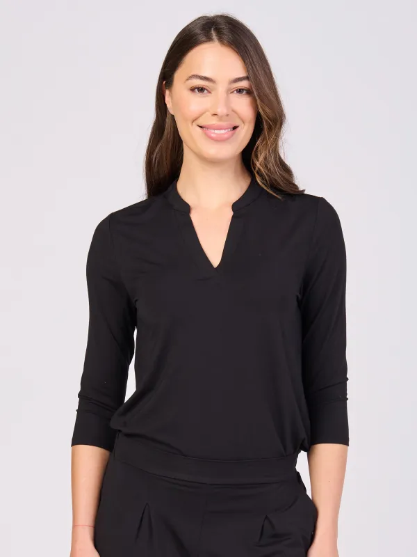 7/8 sleeve Nero Placket Tee- Black sold by Dharma Bums