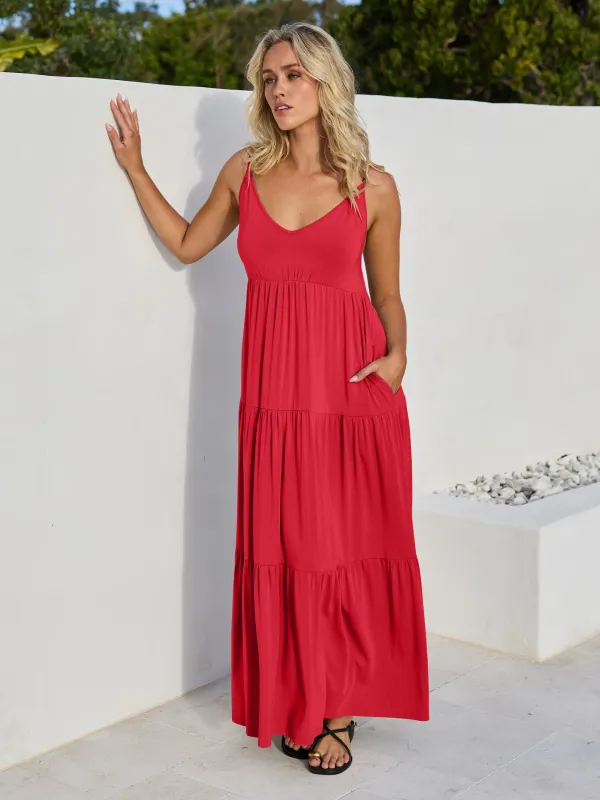 V Neck Gypsy Dress - Cherry sold by Dharma Bums