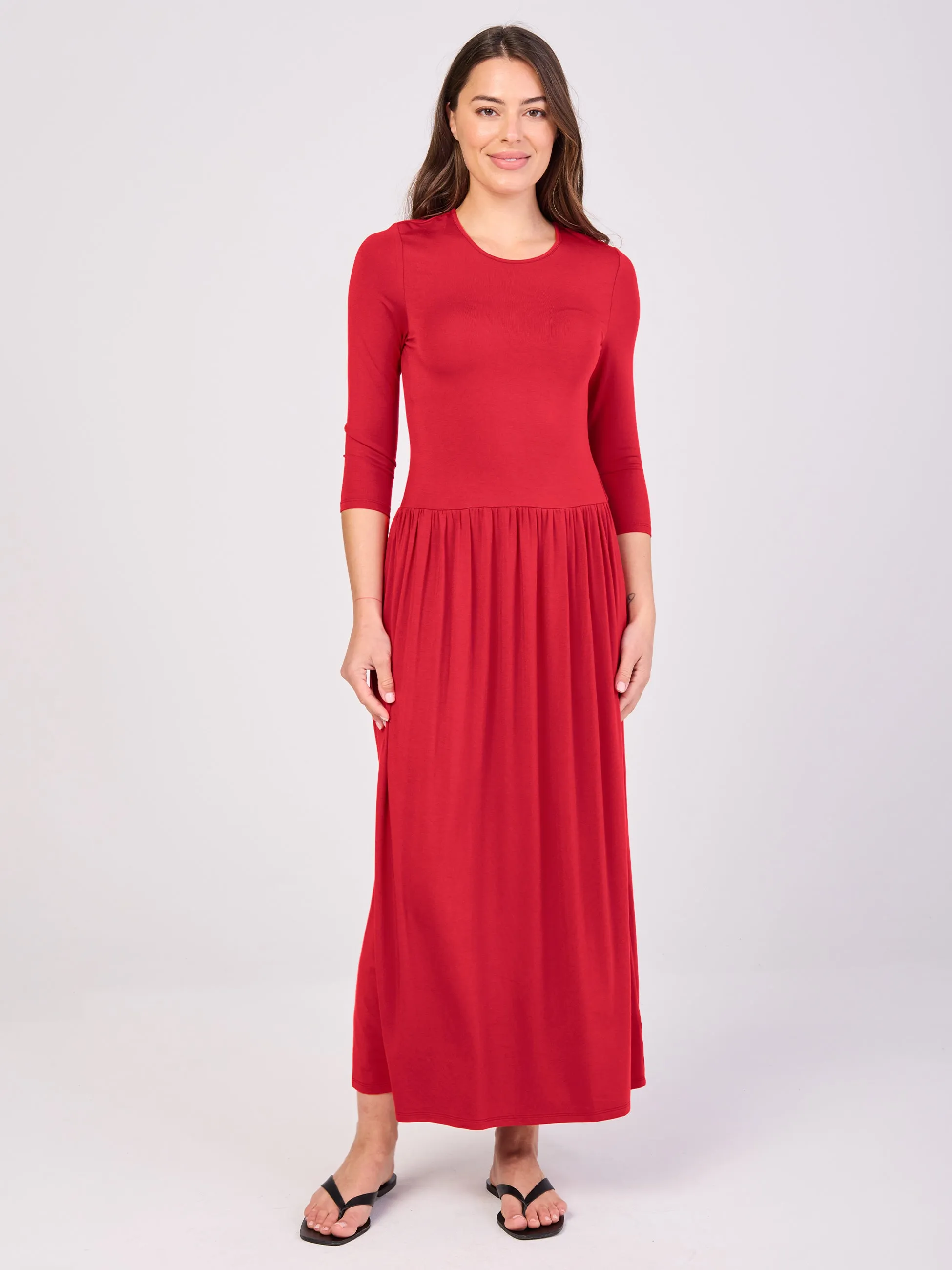 7/8 Sleeve Essential Maxi Dress - Cherry sold by Dharma Bums