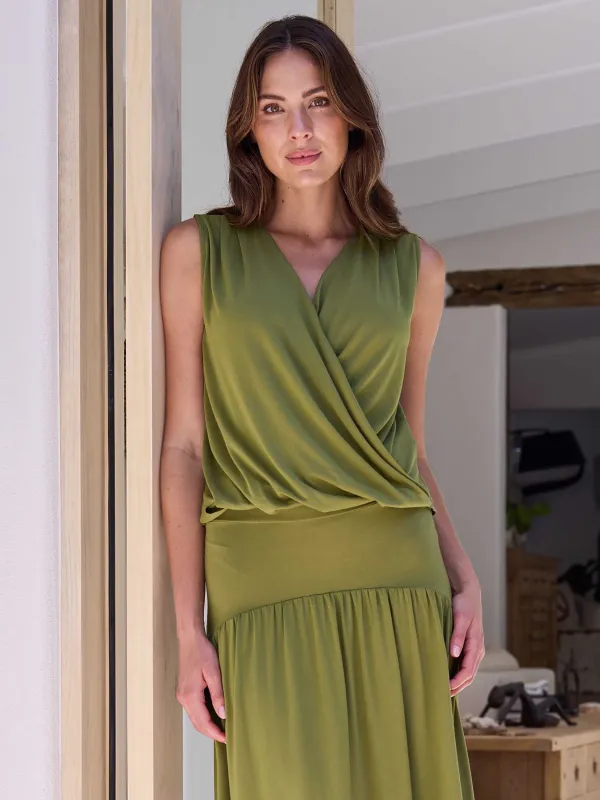 Athena Drape Top - Olive sold by Dharma Bums