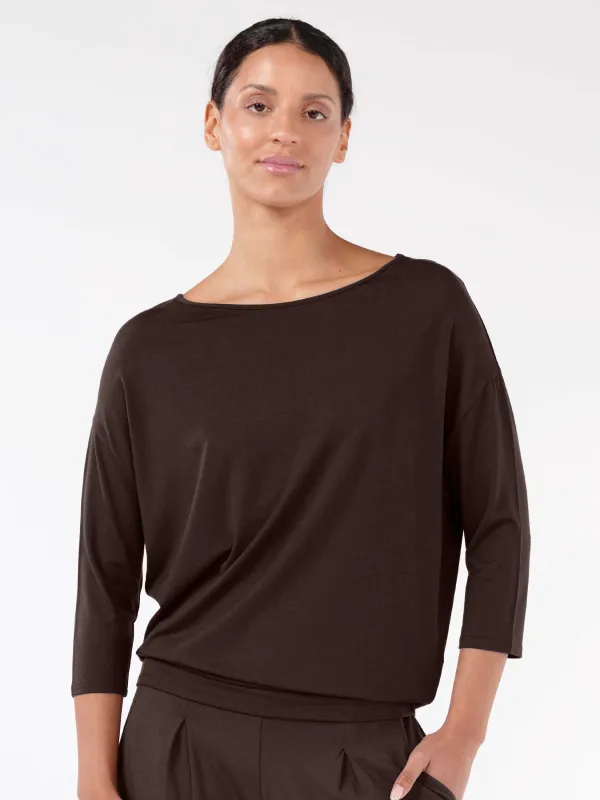 Modal Luxe Layer Tee  3/4 Sleeve - Coffee Bean sold by Dharma Bums