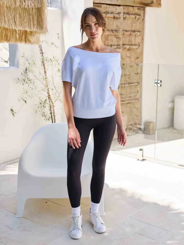 French Terry Short sleeve Off Shoulder Sweatshirt  - Cashmere Blue made by Dharma Bums