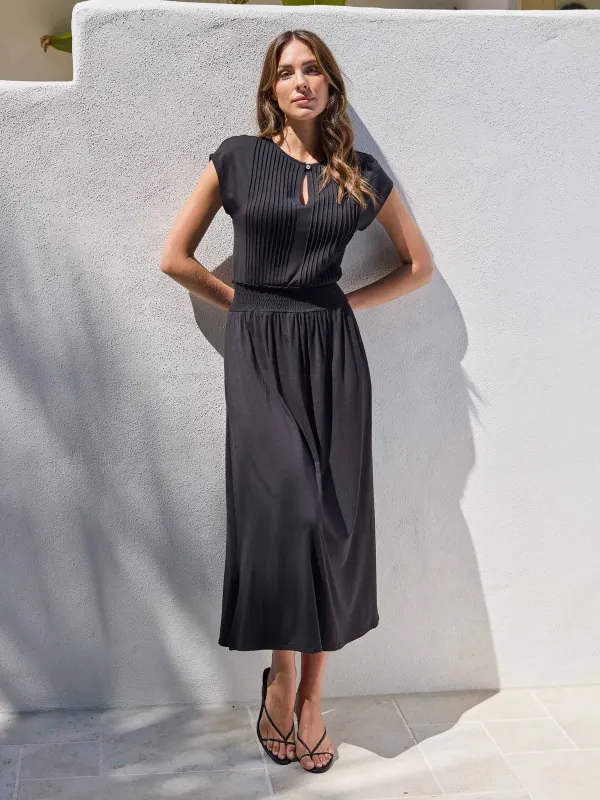 Pin Tuck Maxi  Dress - Black sold by Dharma Bums