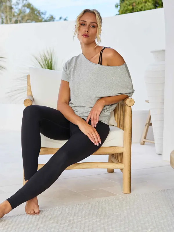 French Terry Short sleeve Off Shoulder Sweatshirt  - Melange Grey sold by Dharma Bums