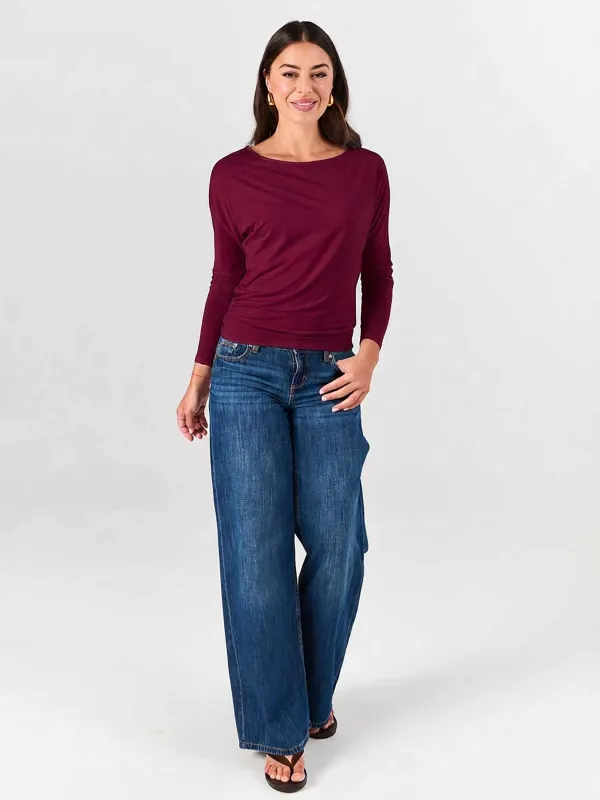 Modal Long Sleeve Off Shoulder Top - Sangria made by Dharma Bums