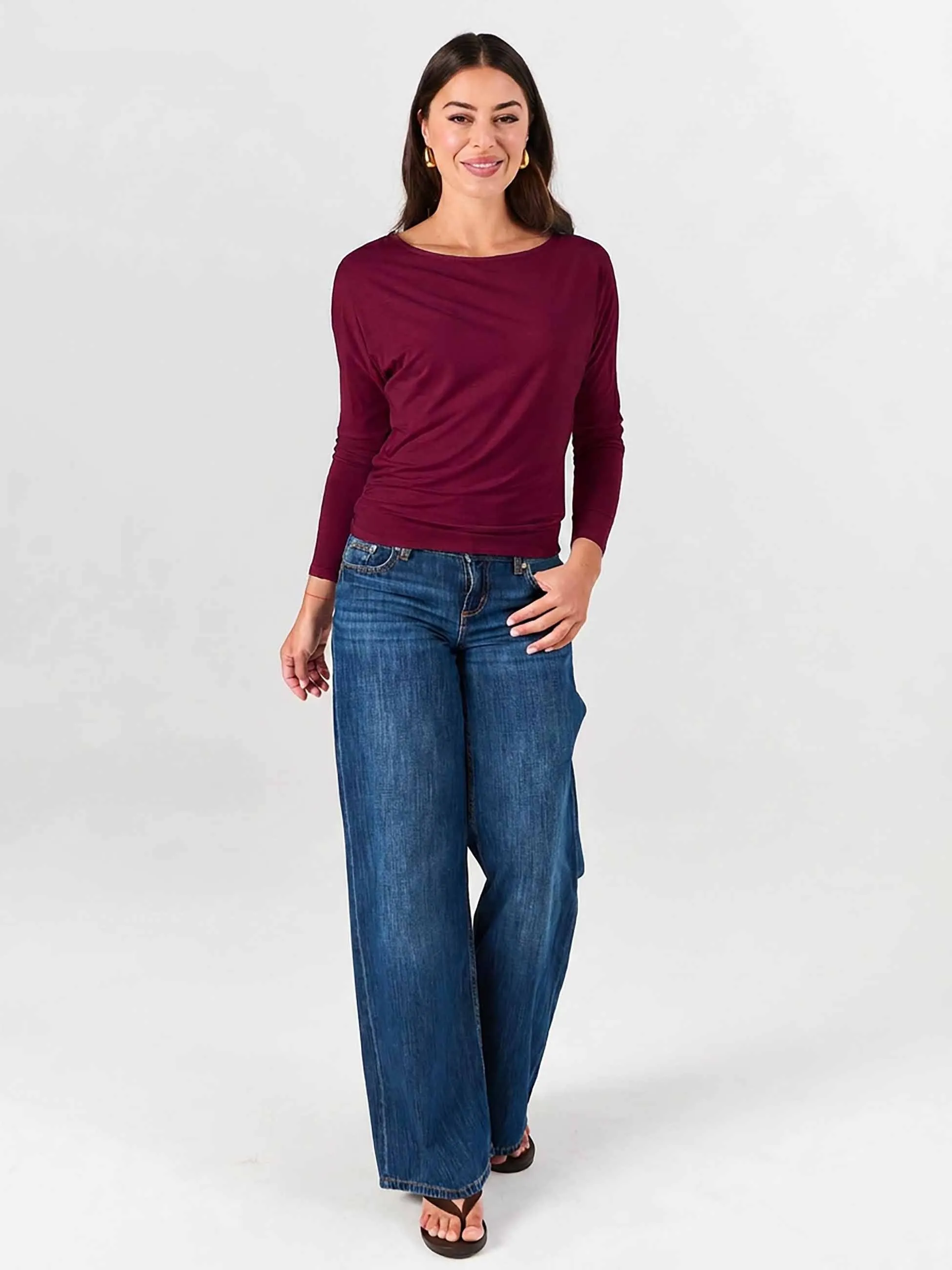 Modal Long Sleeve Off Shoulder Top - Sangria sold by Dharma Bums