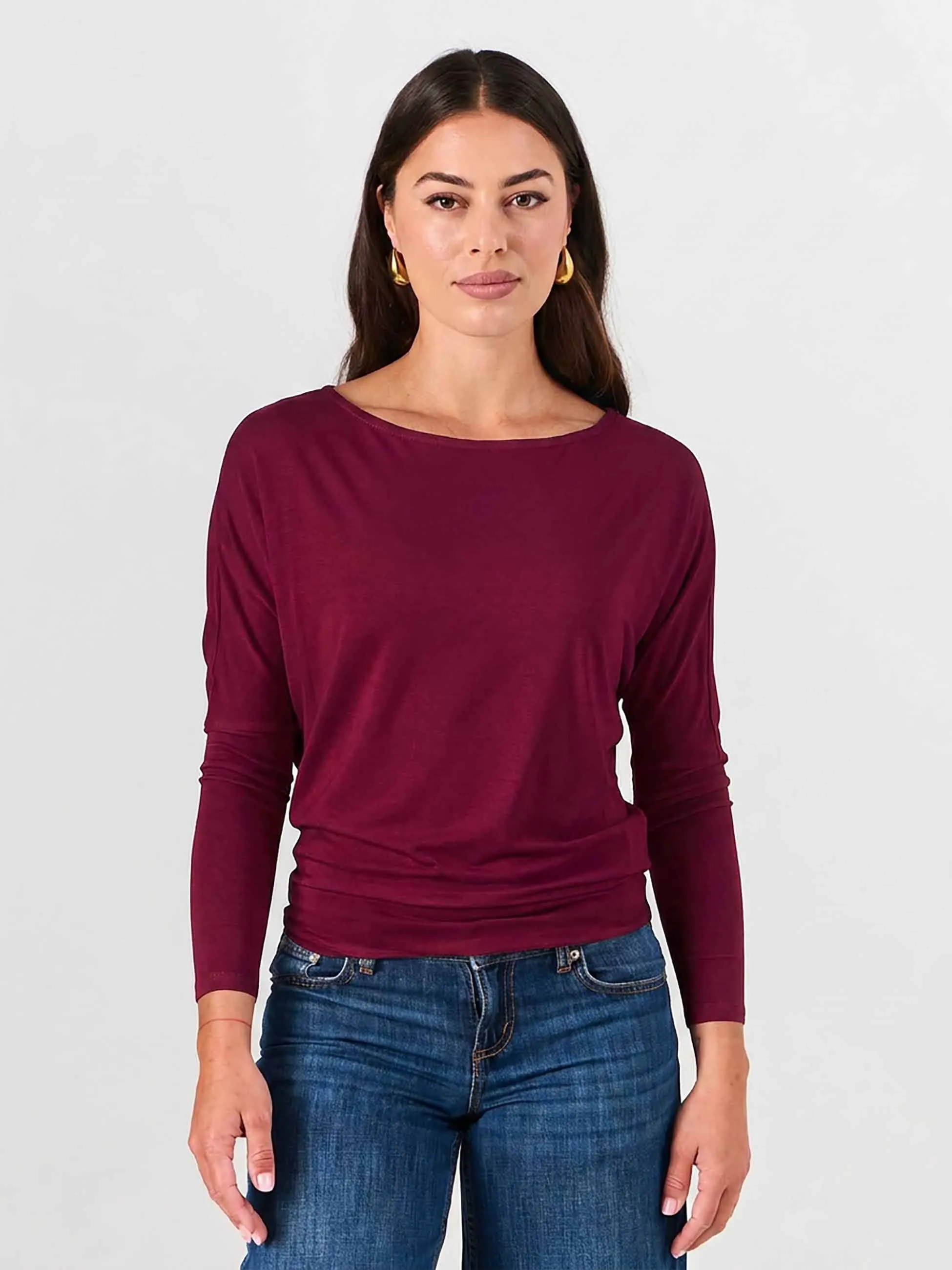 Modal Long Sleeve Off Shoulder Top - Sangria sold by Dharma Bums product image thumbnail 3