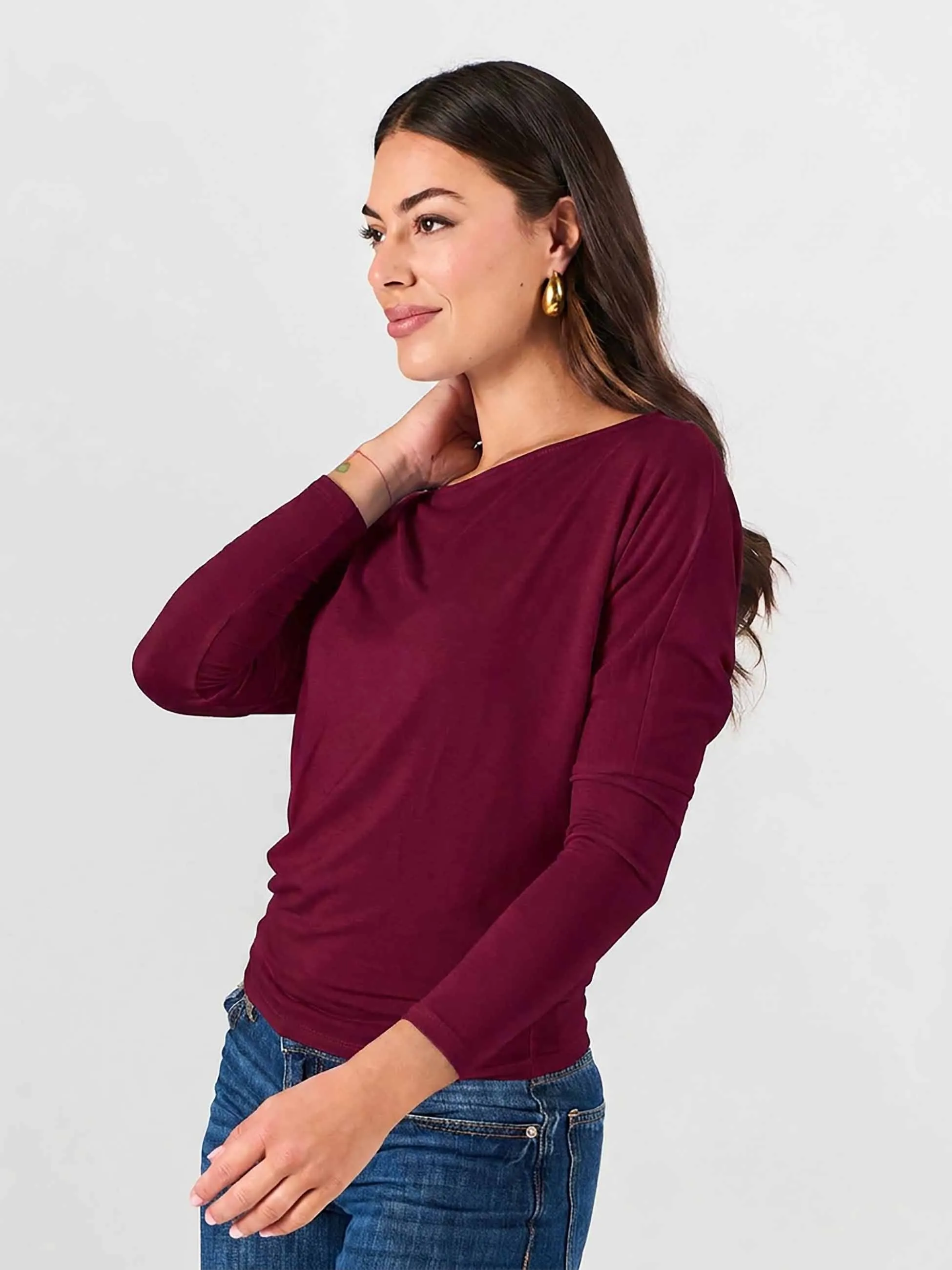 Modal Long Sleeve Off Shoulder Top - Sangria sold by Dharma Bums product image thumbnail 2