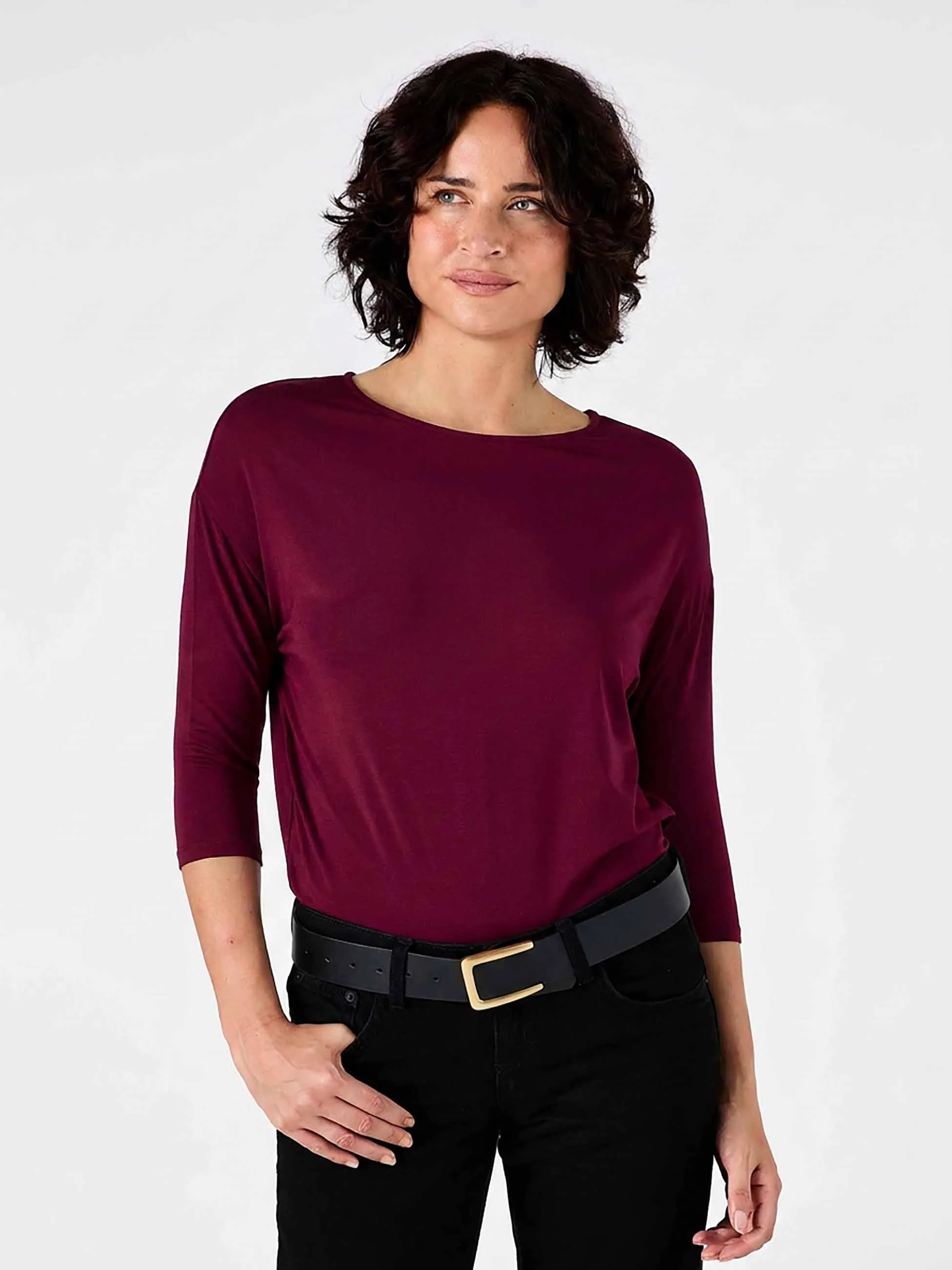 Modal Luxe Layer Tee 3/4 Sleeve - Sangria sold by Dharma Bums product image thumbnail 2