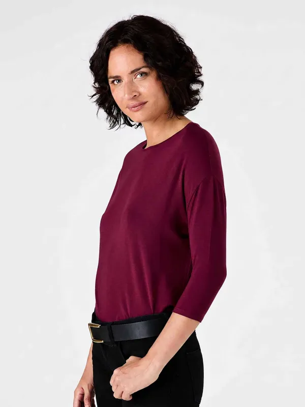 Modal Luxe Layer Tee  3/4 Sleeve - Sangria made by Dharma Bums