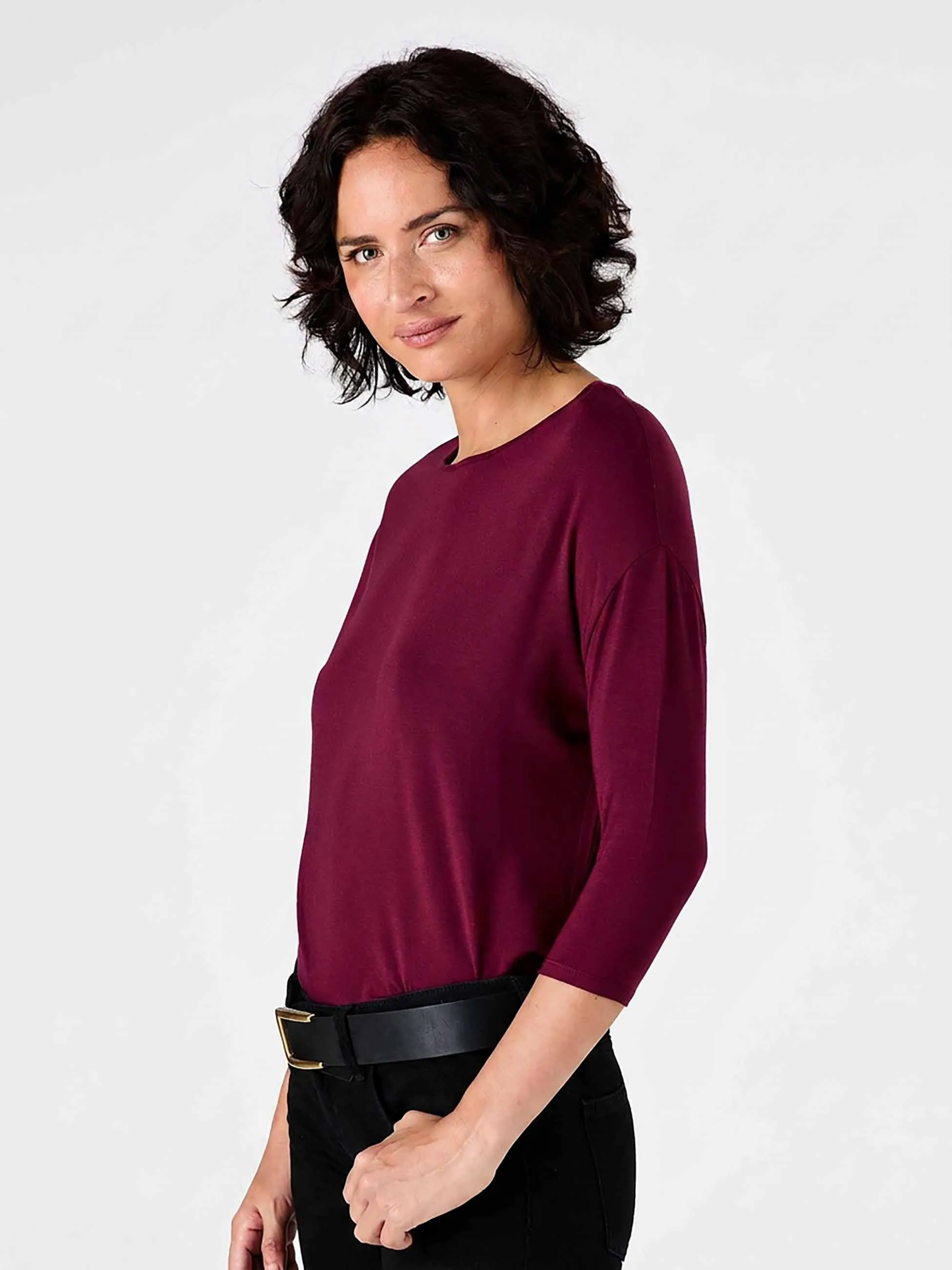 Modal Luxe Layer Tee 3/4 Sleeve - Sangria sold by Dharma Bums