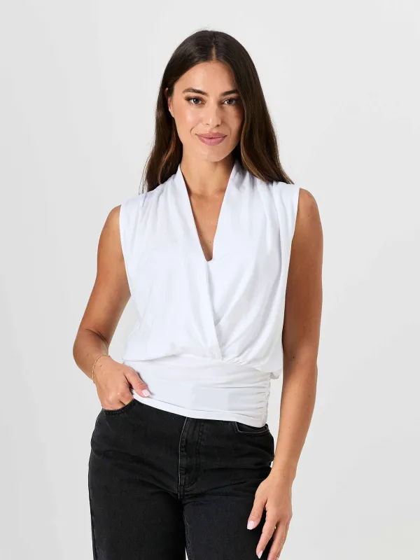 Shawl Collar Top - White made by Dharma Bums