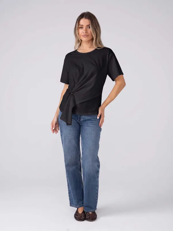 Pima Cotton Side Hoop Tee - Black made by Dharma Bums