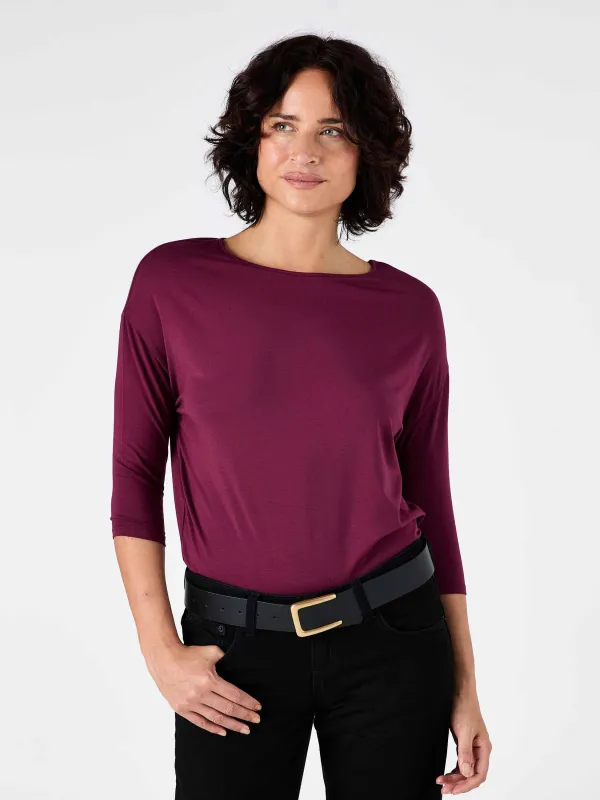 Modal Luxe Layer Tee 3/4 Sleeve - Ruby made by Dharma Bums