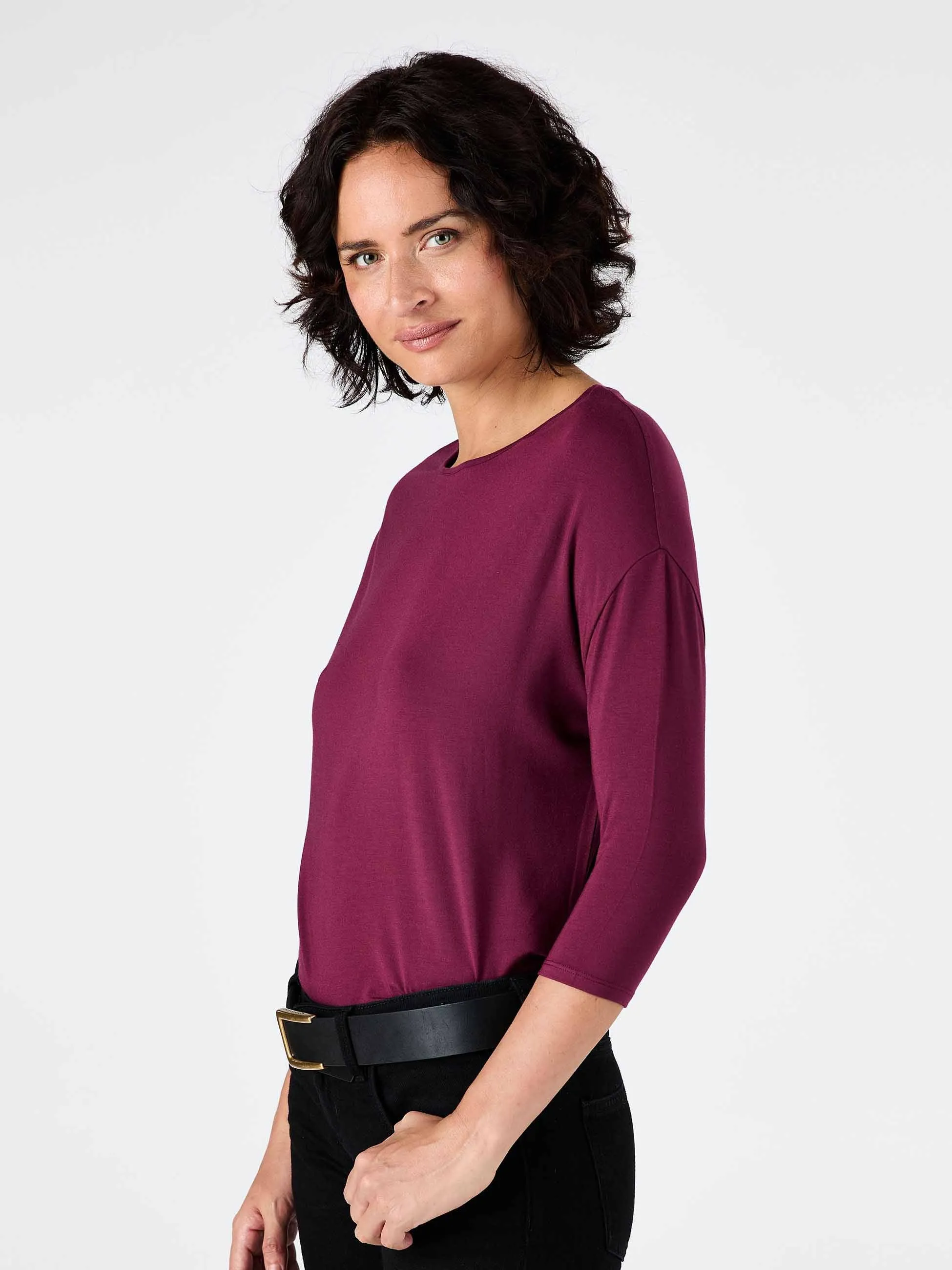 Modal Luxe Layer Tee 3/4 Sleeve - Ruby sold by Dharma Bums product image thumbnail 2