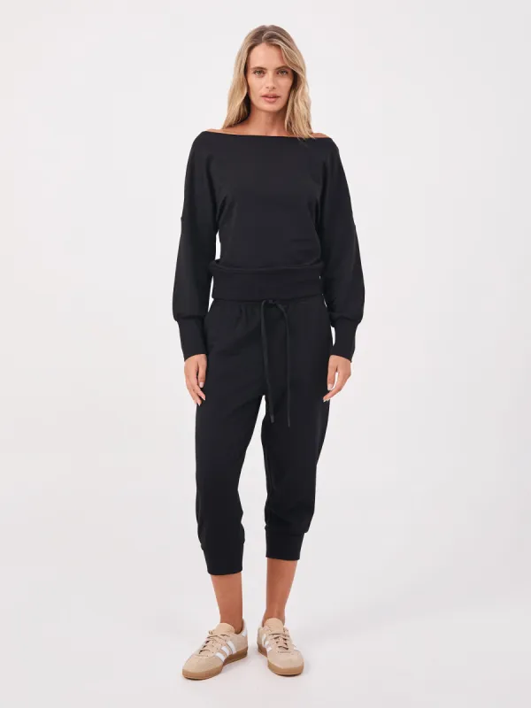 Breeze French Terry Cropped Jogger - Black sold by Dharma Bums