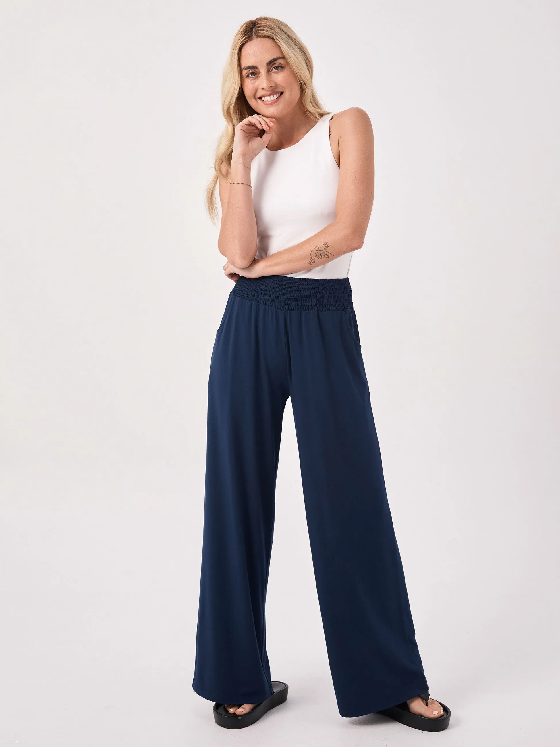 Bliss Wide Leg Pant - Navy sold by Dharma Bums